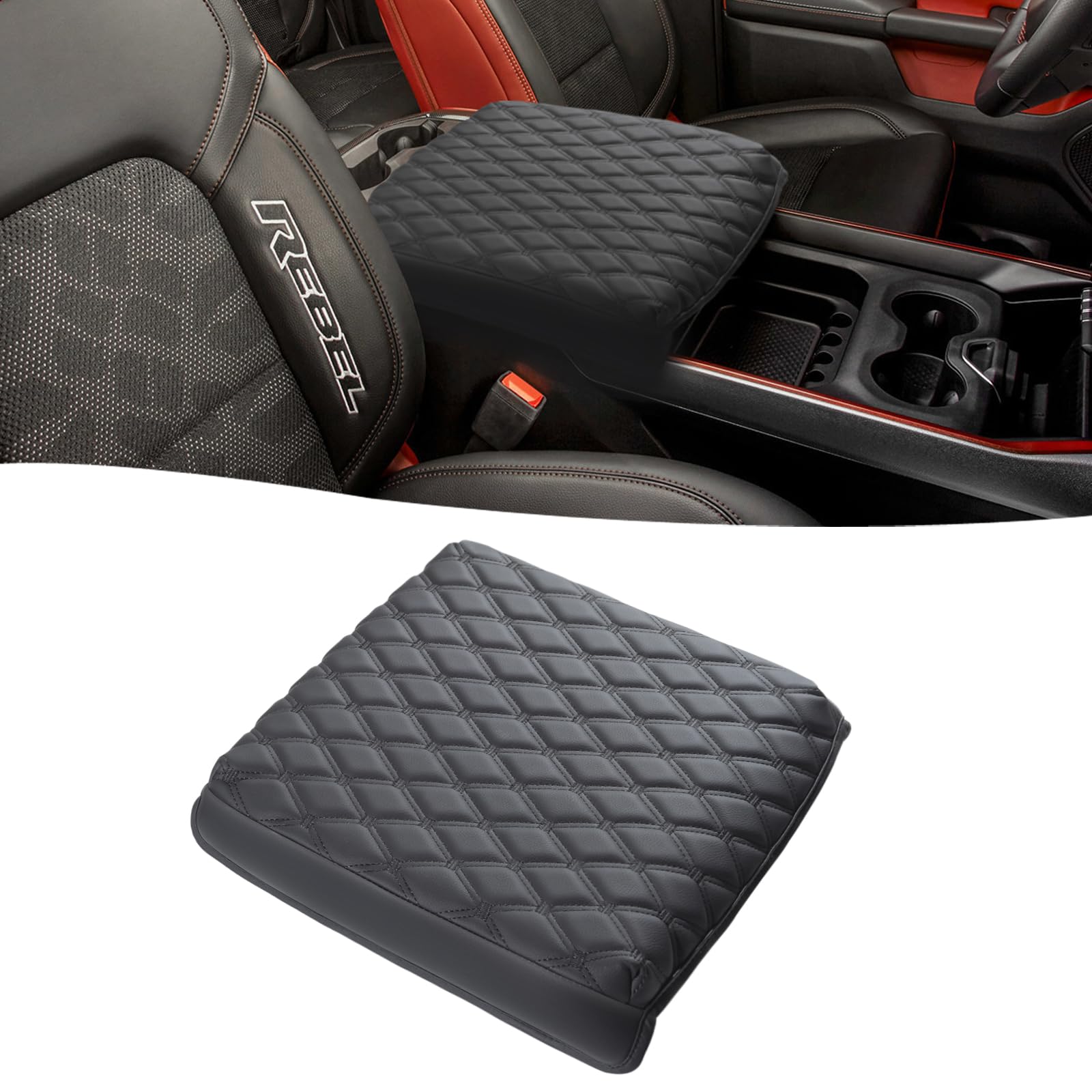 Giant Panda Custom Fit Center Console Cover For Dodge Ram 2009-2023 With Bucket Console- Waterproof Faux Leather Armrest Center