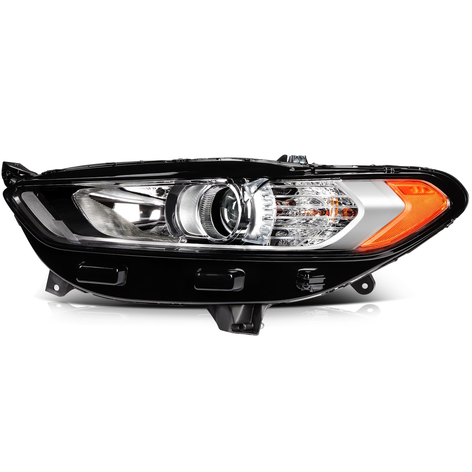 LBRST Headlights Fit 2013-2016 for Fusion Driver Side Headlight Assembly Black Housing Amber Reflector FO2502304