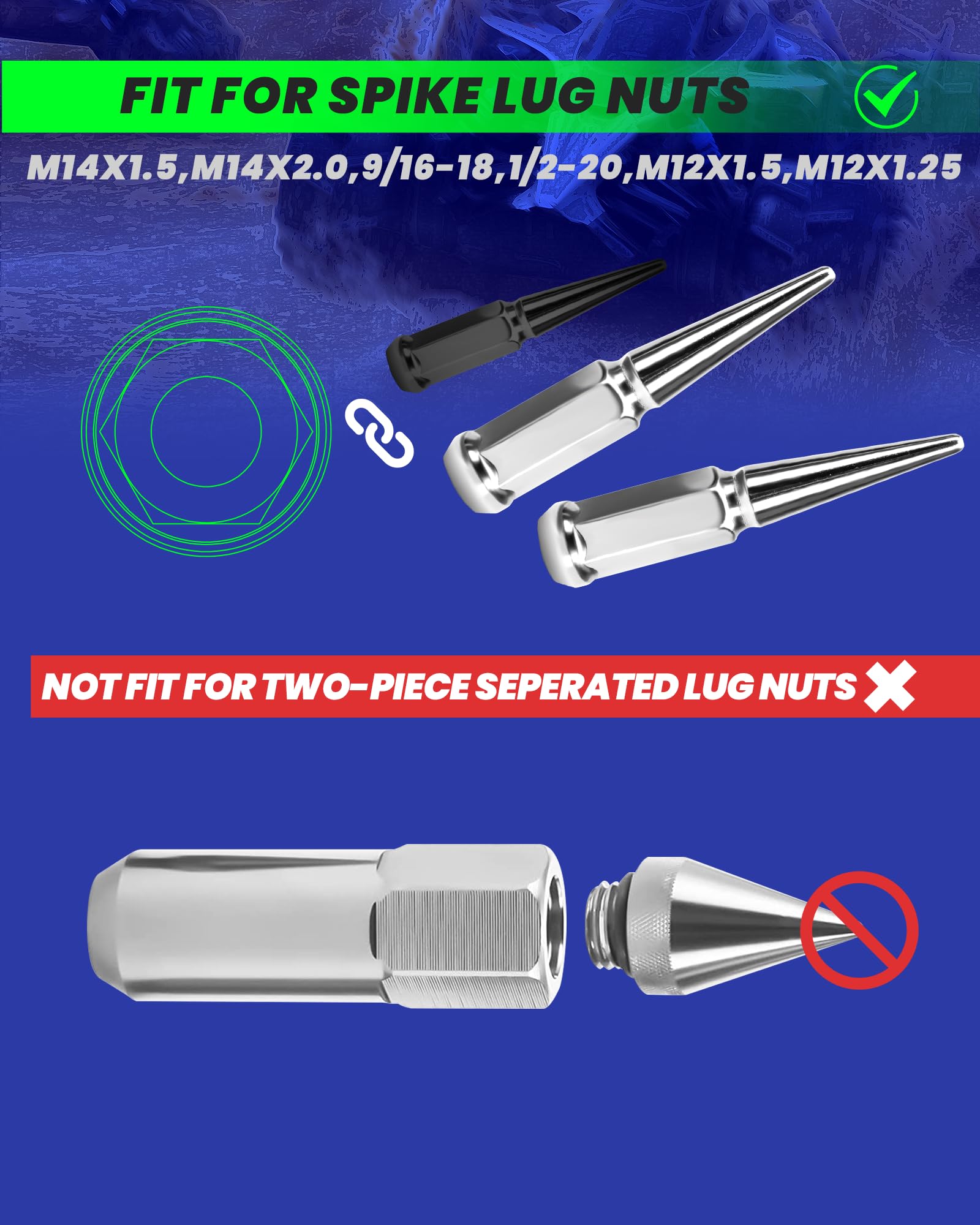 Spike Lug Nuts Socket Key, Stripped Lug Nut Remover, 19Mm Hex Universal Drive Spike Lugnuts Socket Key Tool With 5'' Tall, Compa