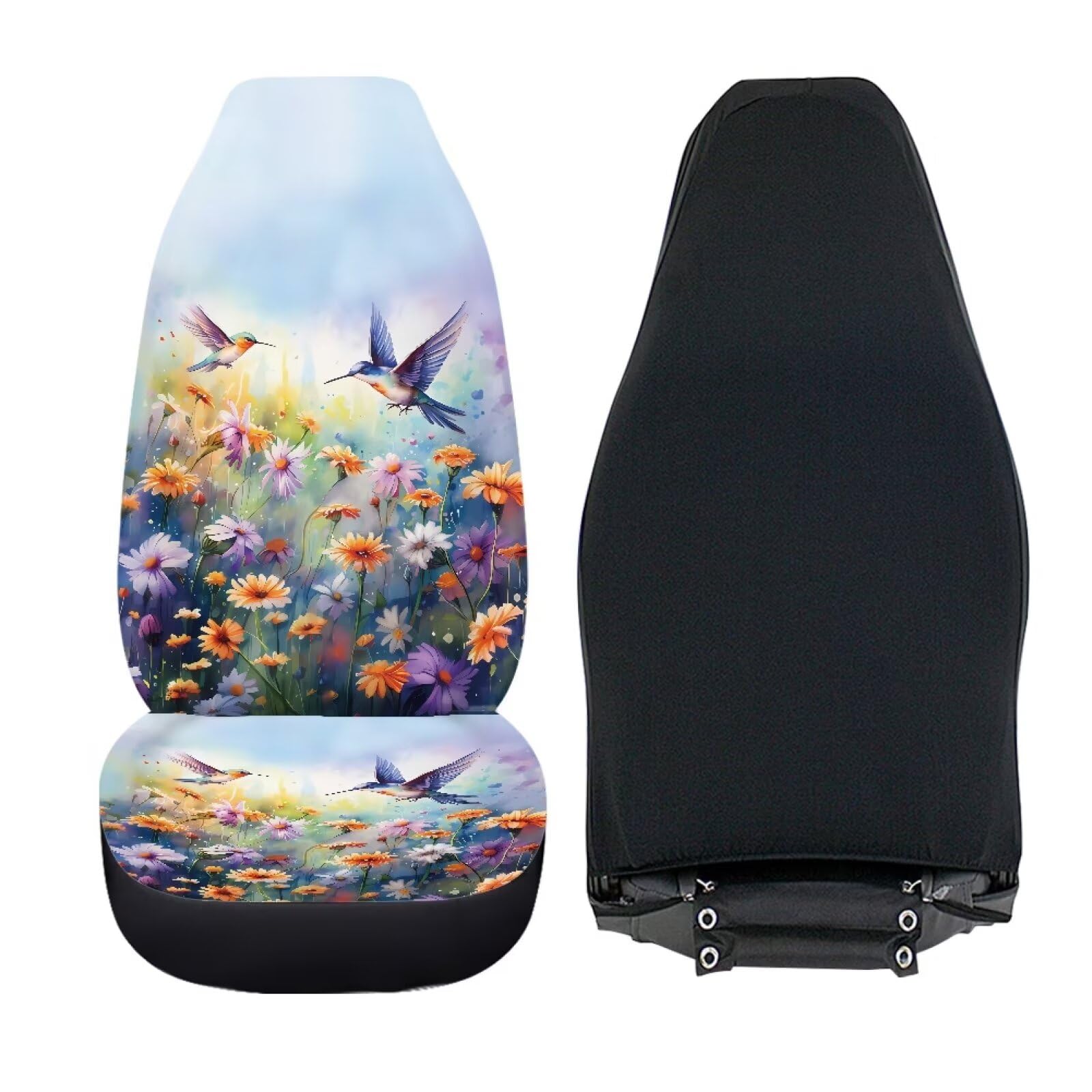 Talayituse Hummingbird Daisy Print Car Seat Covers 2 Pcs, Auto Universal Front Seat Protector, Men Women Automobile Interior Dec