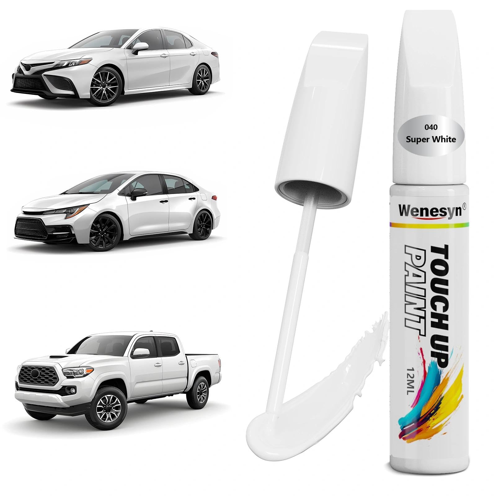 Wenesyn 040 Super White/Ice Cap Touch Up Paint Compatible with Toyota, Car Paint Scratch Remover for Nicks & Chips Repair, Autom