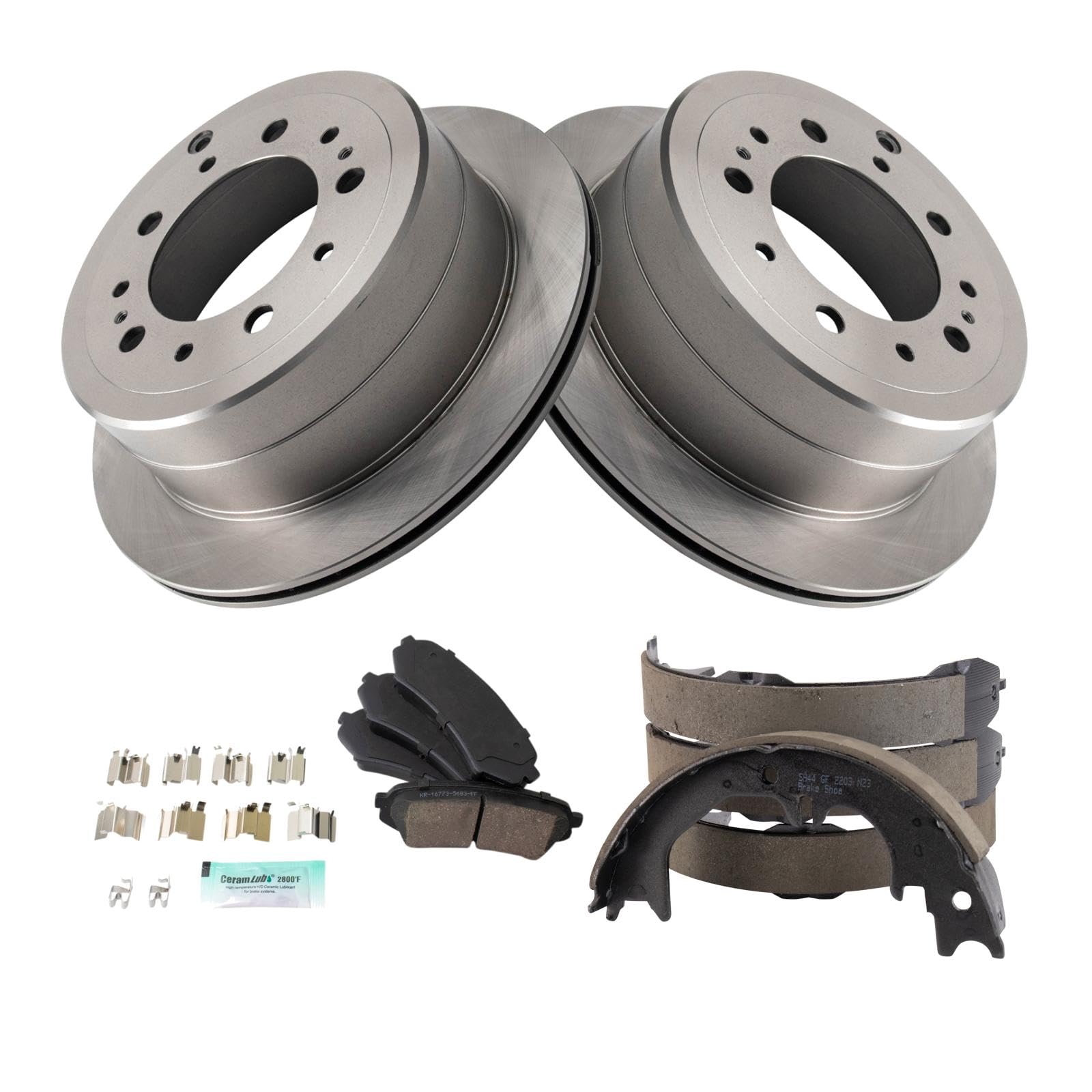 Trq Rear Brake Pad & Rotor Kit Brake Pads Brake Rotor Parking Brake Shoe Set Ceramic Compatible With 2005-2007 Lexus Lx470 1998-