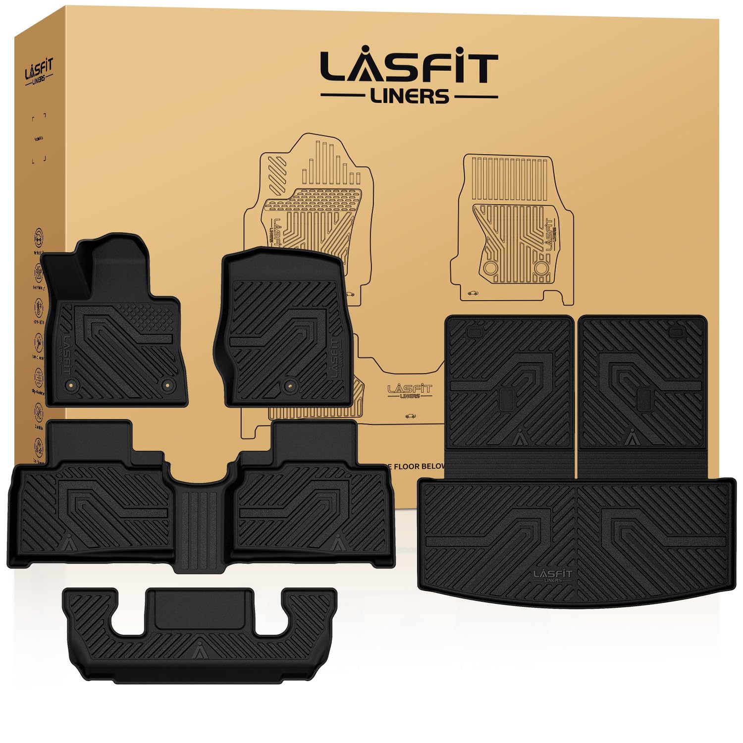 Lasfit Floor Mats & Cargo With Backrest Mat For Ford Explorer 2020-2025 6 Passenger, Custom Fit All Weather Protector Tpe Easy C