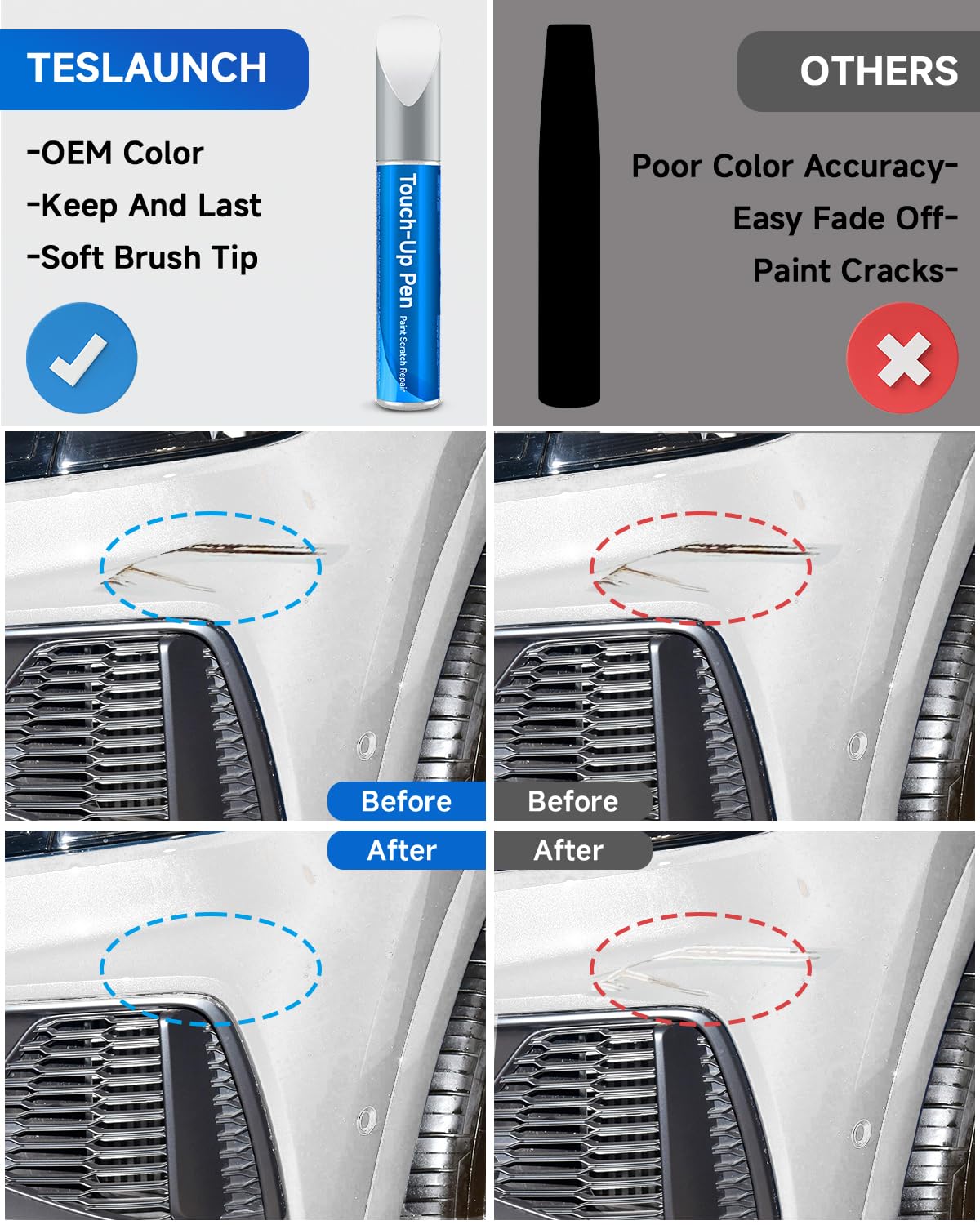 Teslaunch LS9R/2Y Glacier White Metallic Touch Up Paint Compatible With Audi Exact Match Car Paint Pen Scratch Repair