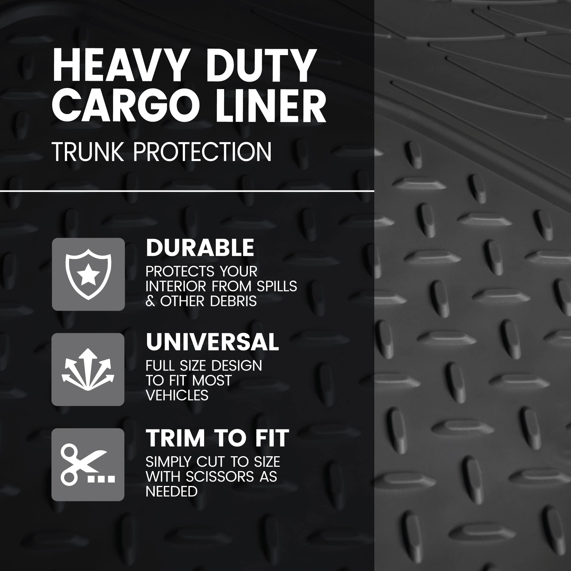 Bdk Heavy Duty Rubber Cargo Mat Liner - All-Weather Trunk Protection, Trim-To-Fit Design For Cars, Suvs, Vans & Trucks - Non-Sli