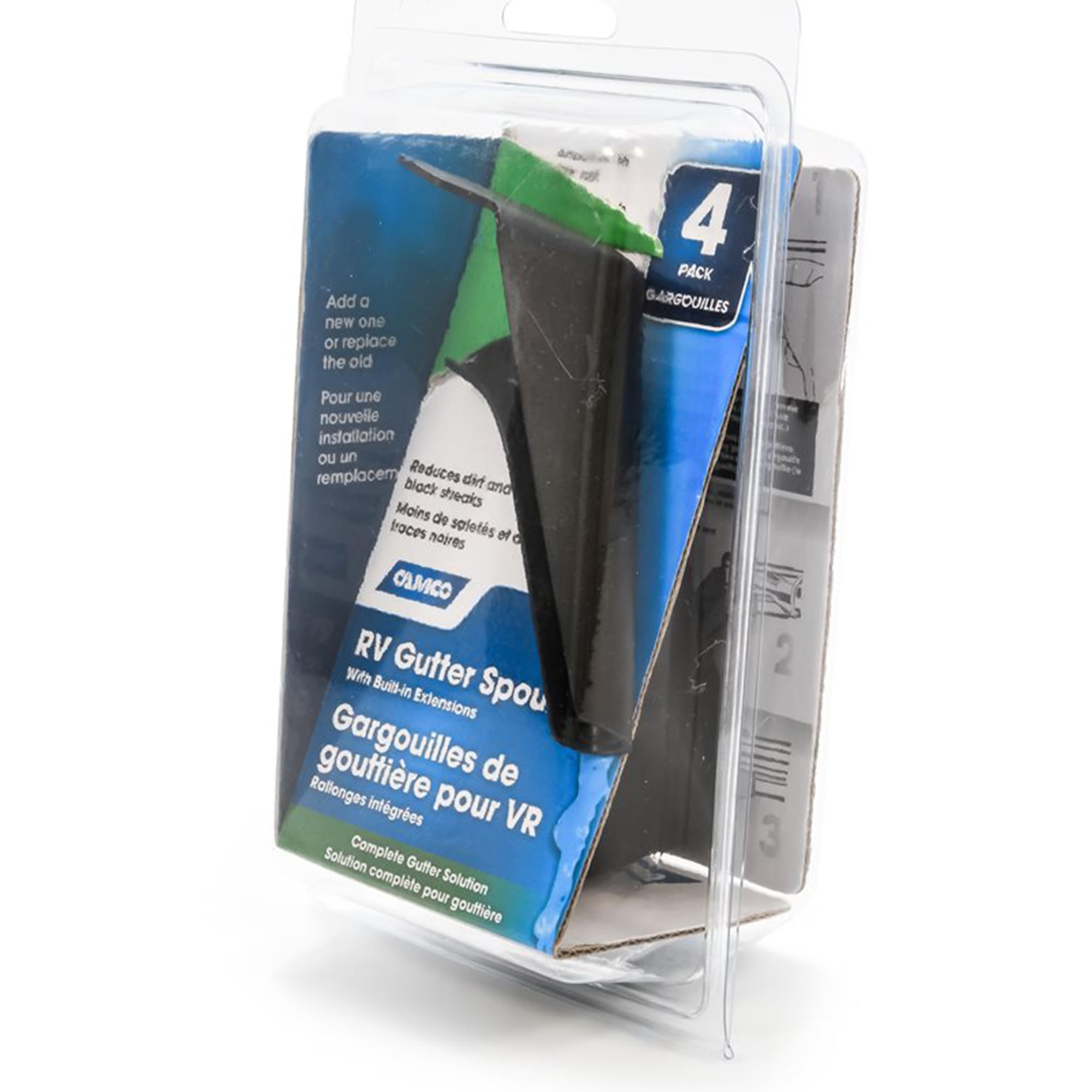 Camco 42462 Wide Gutter Spout With Built-In 3 Inch Extension For Rv, Trailer, Or Camper Exterior Protection, Black, (4 Pack With 2 Left And 2 Right)
