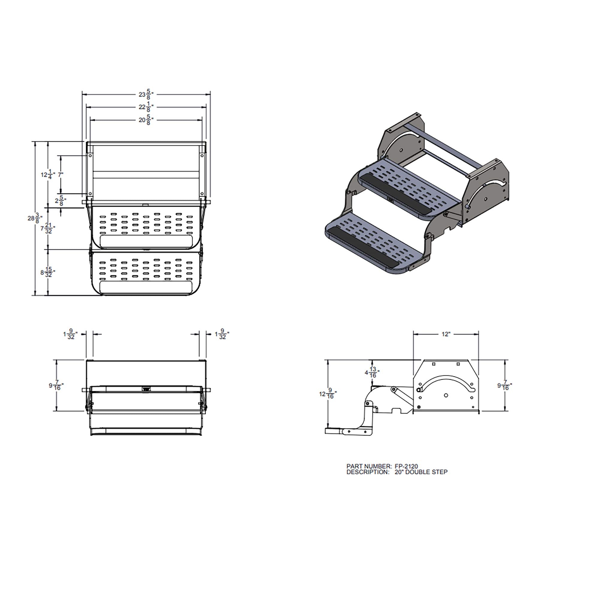 RV Steps 20'' Step in Black | RV Stairs | RV Exterior Steps | Camper Steps (Double)