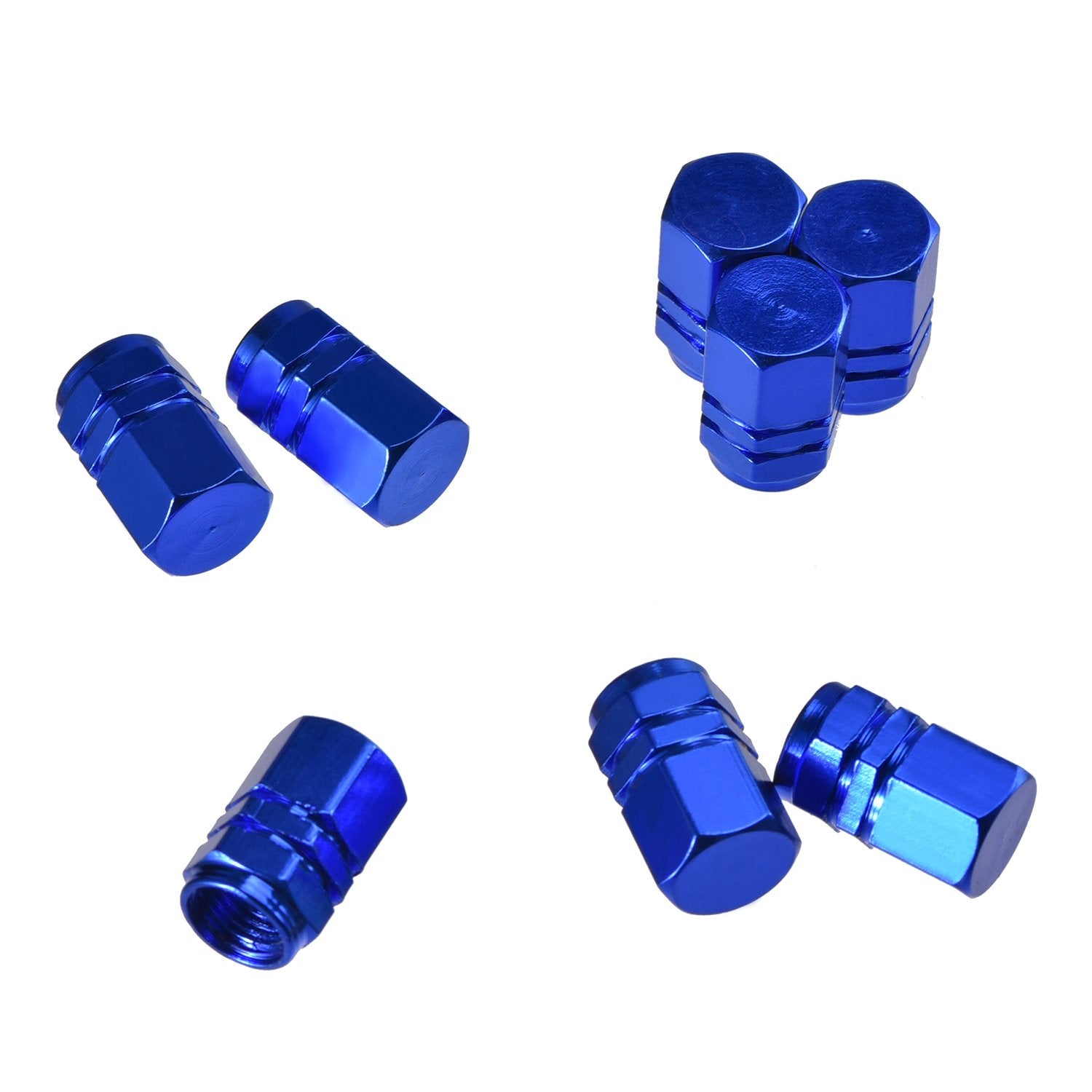 Eboot 8 Pieces Tire Stem Valve Caps Wheel Valve Covers Car Dustproof Tire Cap, Hexagon Shape (Blue)