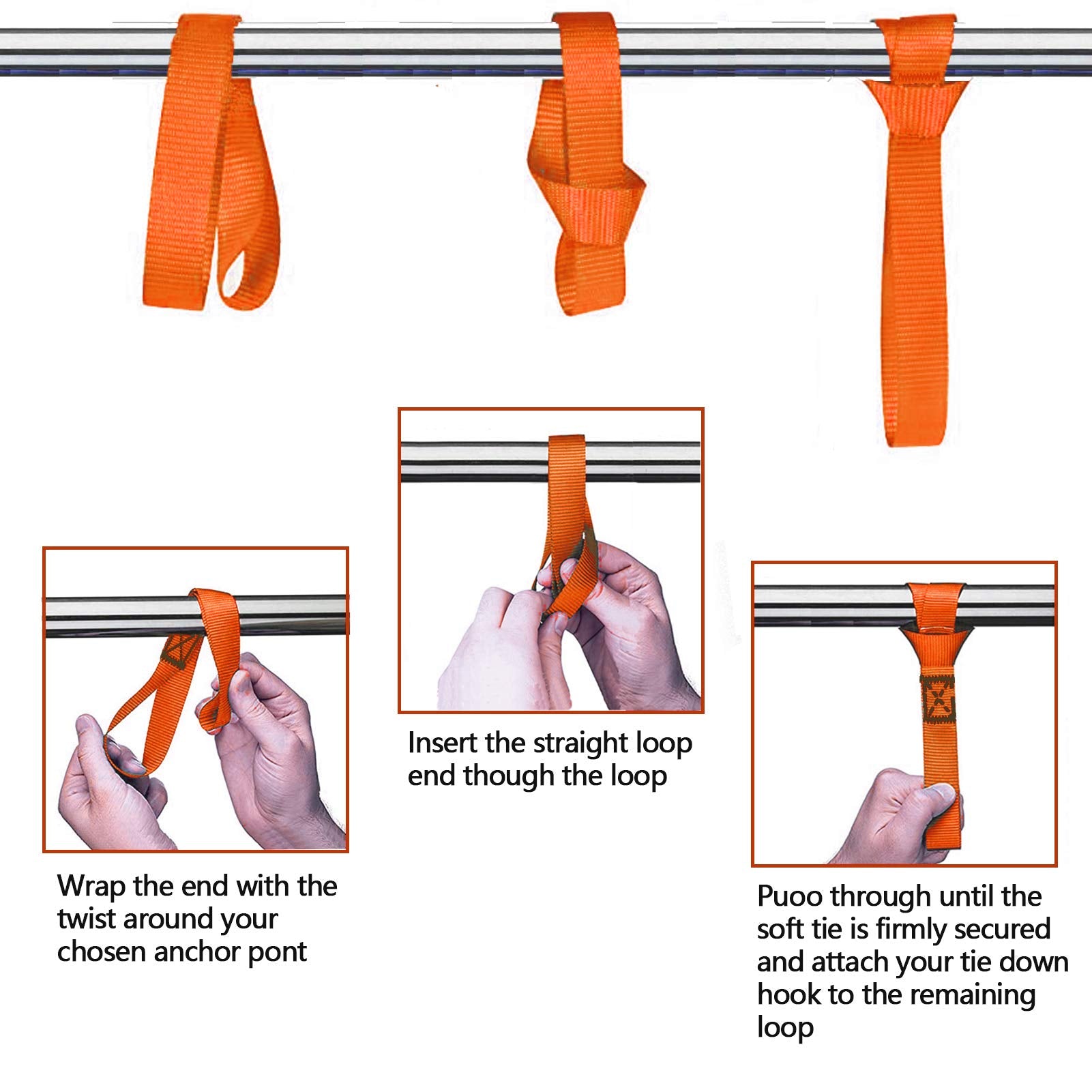 Premium Soft Loop Tie Down Straps, Soft Hook Tie Down Extenders(6Pk), 1 X 12 Heavy Duty Adjustable Stretch Straps Hook Extension