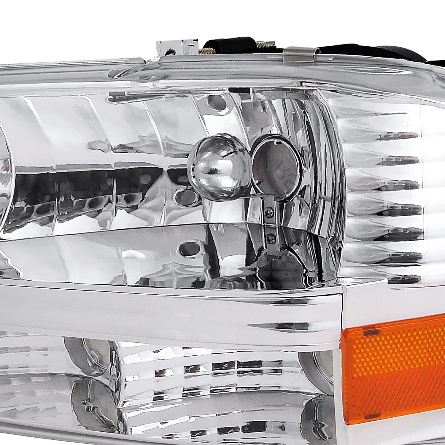 Spec-D Tuning Chrome Housing Clear Lens Headlights Compatible with 1997-2004 Dodge Dakota L+R Pair 1PC Style Head Light Lamp Assembly