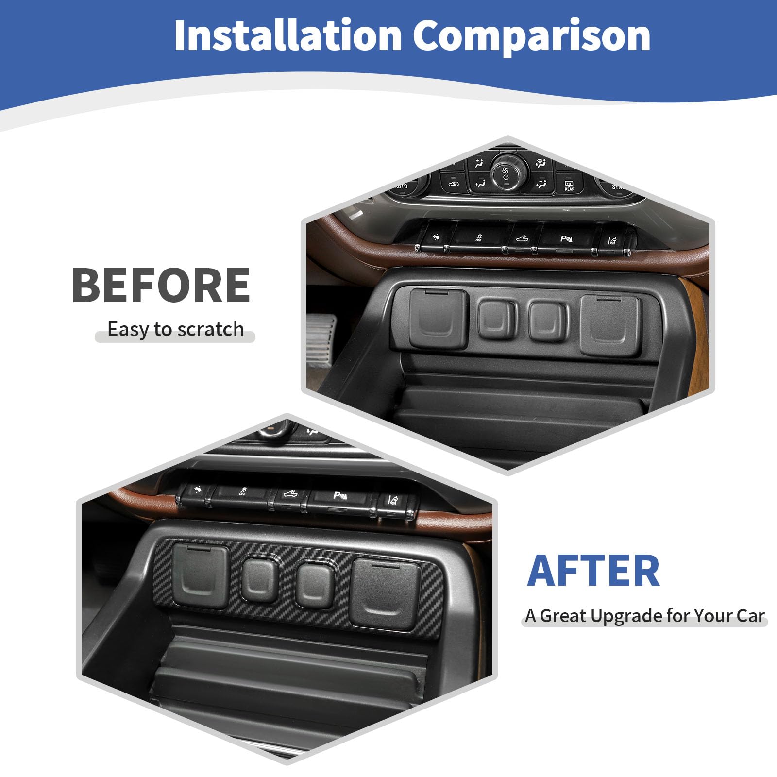 RT-TCZ Carbon Fiber Center Console Trim for Silverado/GMC Sierra 2014-2018, Black, ABS Plastic, Model Zhao-szzt08527