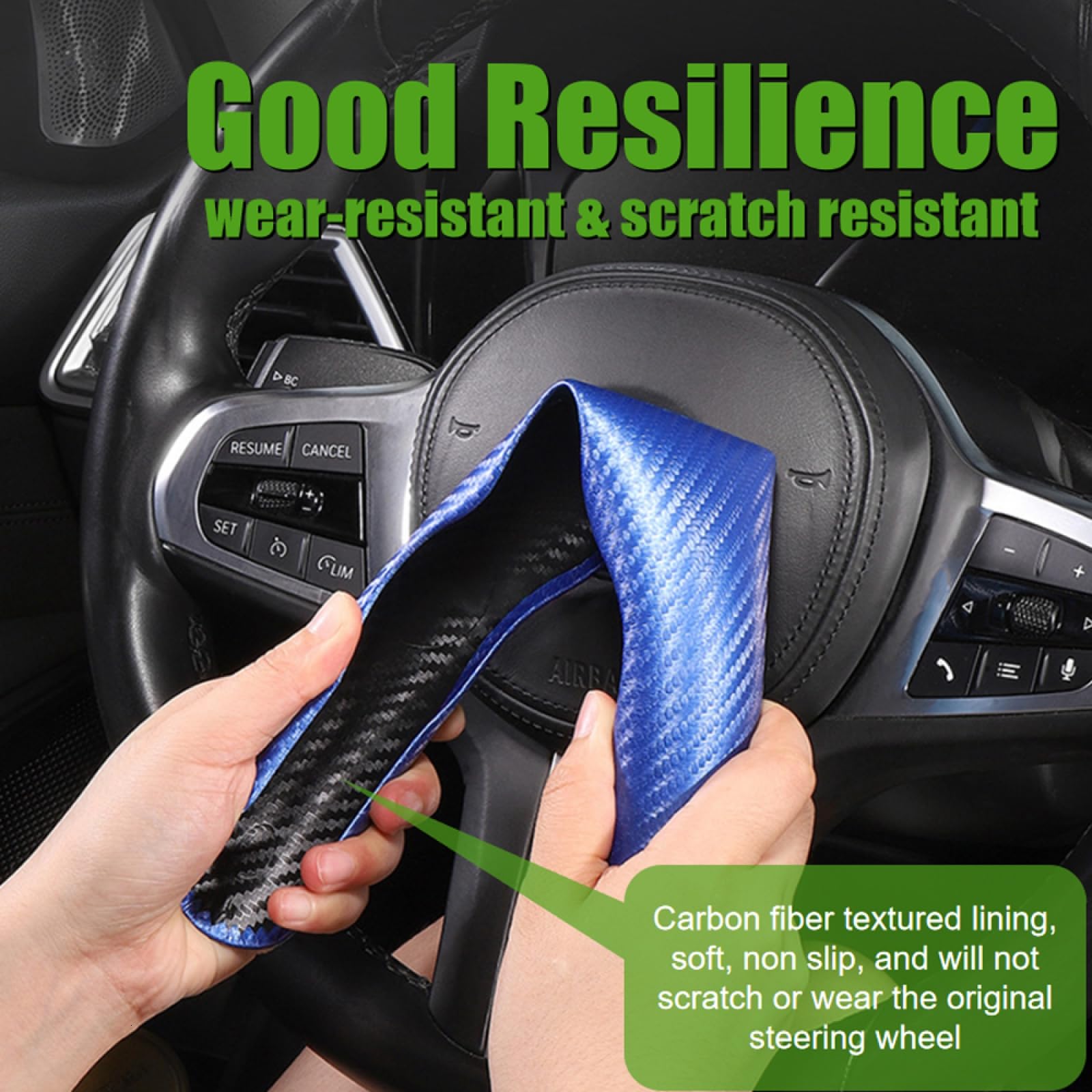 WSSROGY 3 Pack Anti-Skid Segmented Carbon Fiber Car Steering Wheel Cover Protector Universal for Most Car Wheel (Blue)
