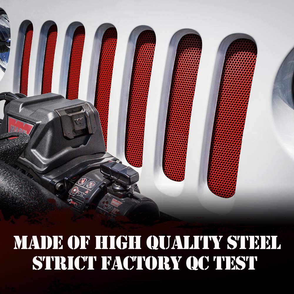 Xprite Red Aluminum Alloy Mesh Grill Inserts Compatible With 2007-2018 Jeep Wrangler Jk Jku Original Front Hood Matte Grille Gri