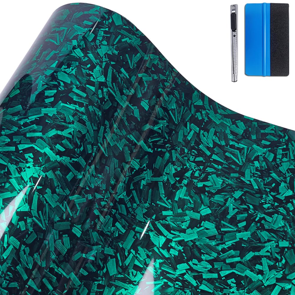 Lzlrun Forged Gloss Carbon Fiber Black Vinyl Wrap Roll Air Release Sticker Sheet Film Diy Decal Car Auto Vehicle Morotcycle Self Adhesive (1.65Ft X 3.5Ft, Green)