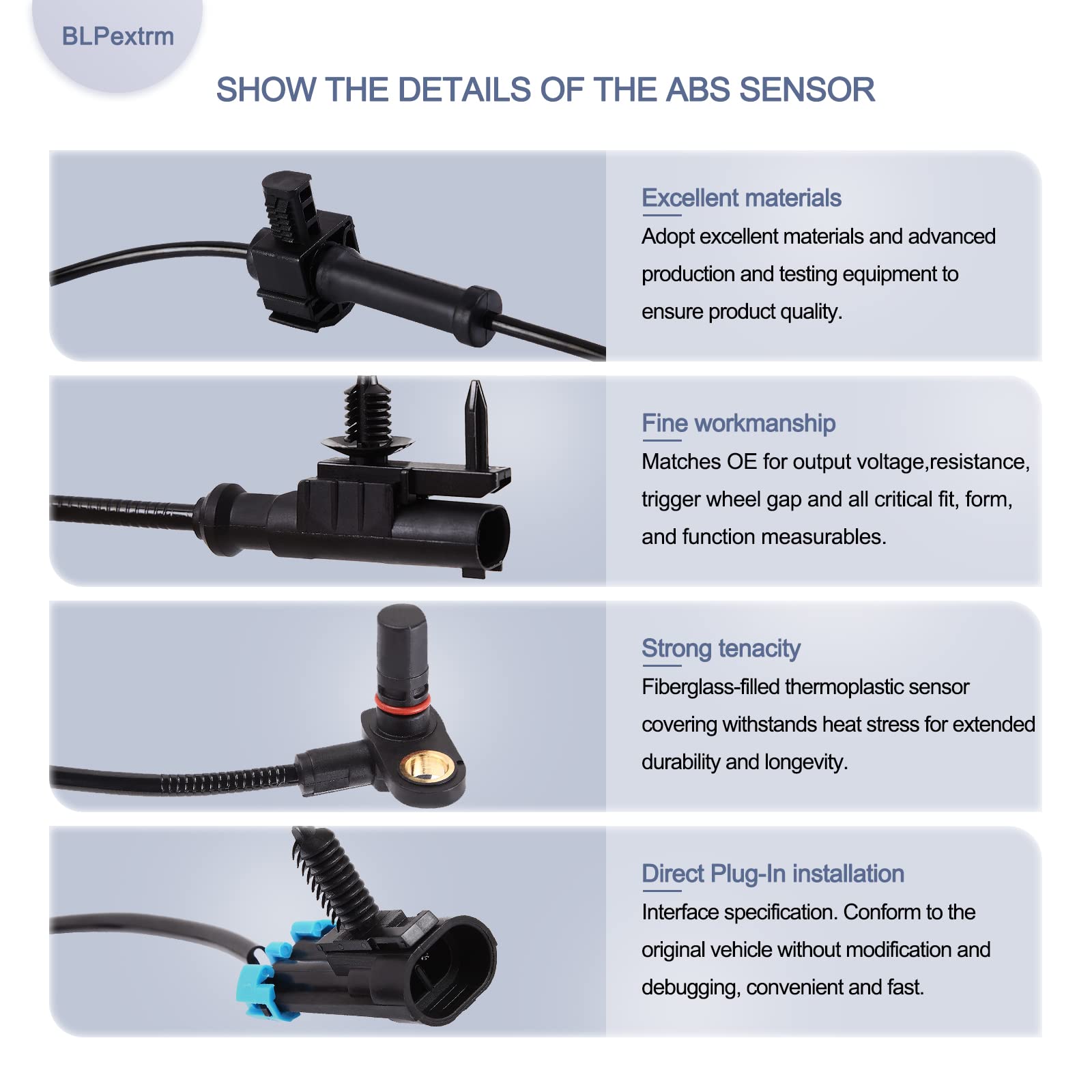 ABS Wheel Speed Sensor, Front Rear Left Right, for Chevy Avalanche Suburban 1500 Tahoe 2007-2012, Silverado 1500 2007-2013, for