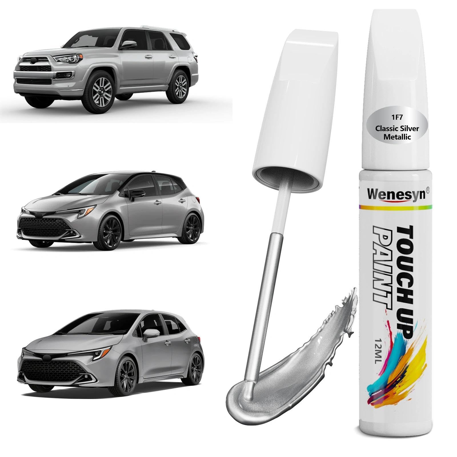 Wenesyn 1F7 Classic Silver Metallic Touch Up Paint Compatible with Toyota, Car Paint Scratch Remover for Nicks & Chips Repair, A