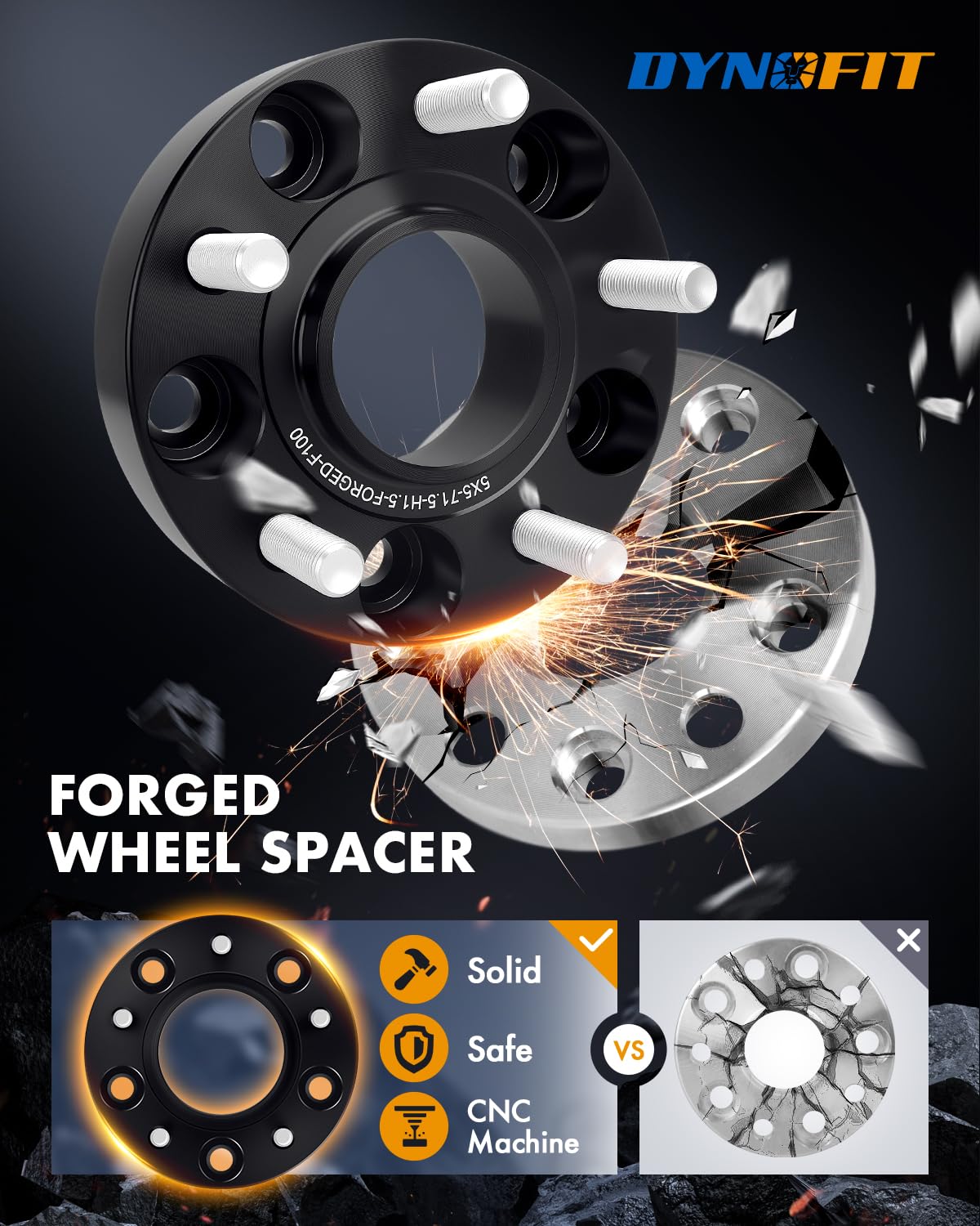 Dynofit 1.5'' Wheel Spacers For Je/Ep Jl Jt Wk Wl, 5X5(5X127) Hubcentric 71.5Mm Thread M14X1.5 For 2018-2025 Wrangle, 2011-2025