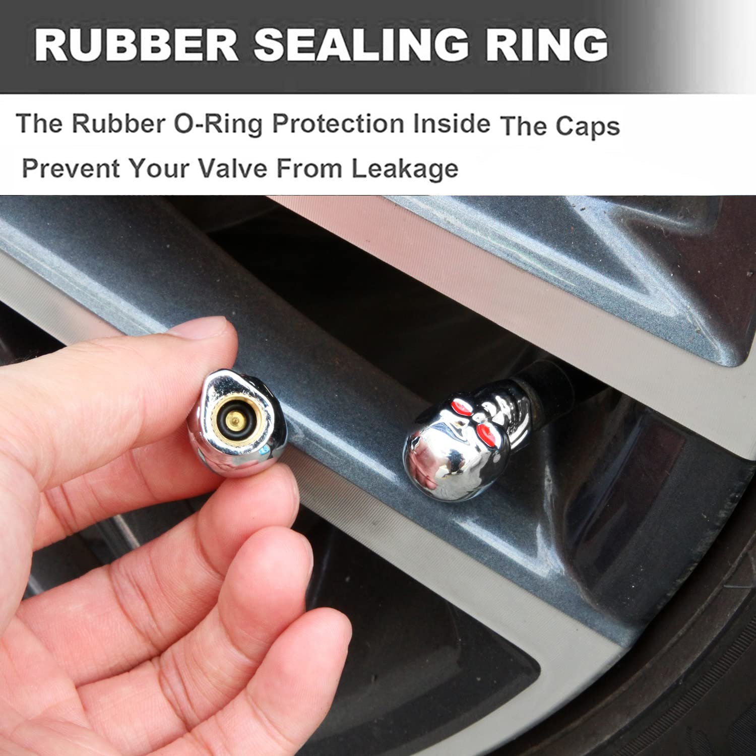 Dsycar Chrome Skull Tire Valve Caps Antirust Copper Core Air Caps Cover, Cool Valve Stem Caps For Cars, Suvs, Bike, Trucks And Motorcycles