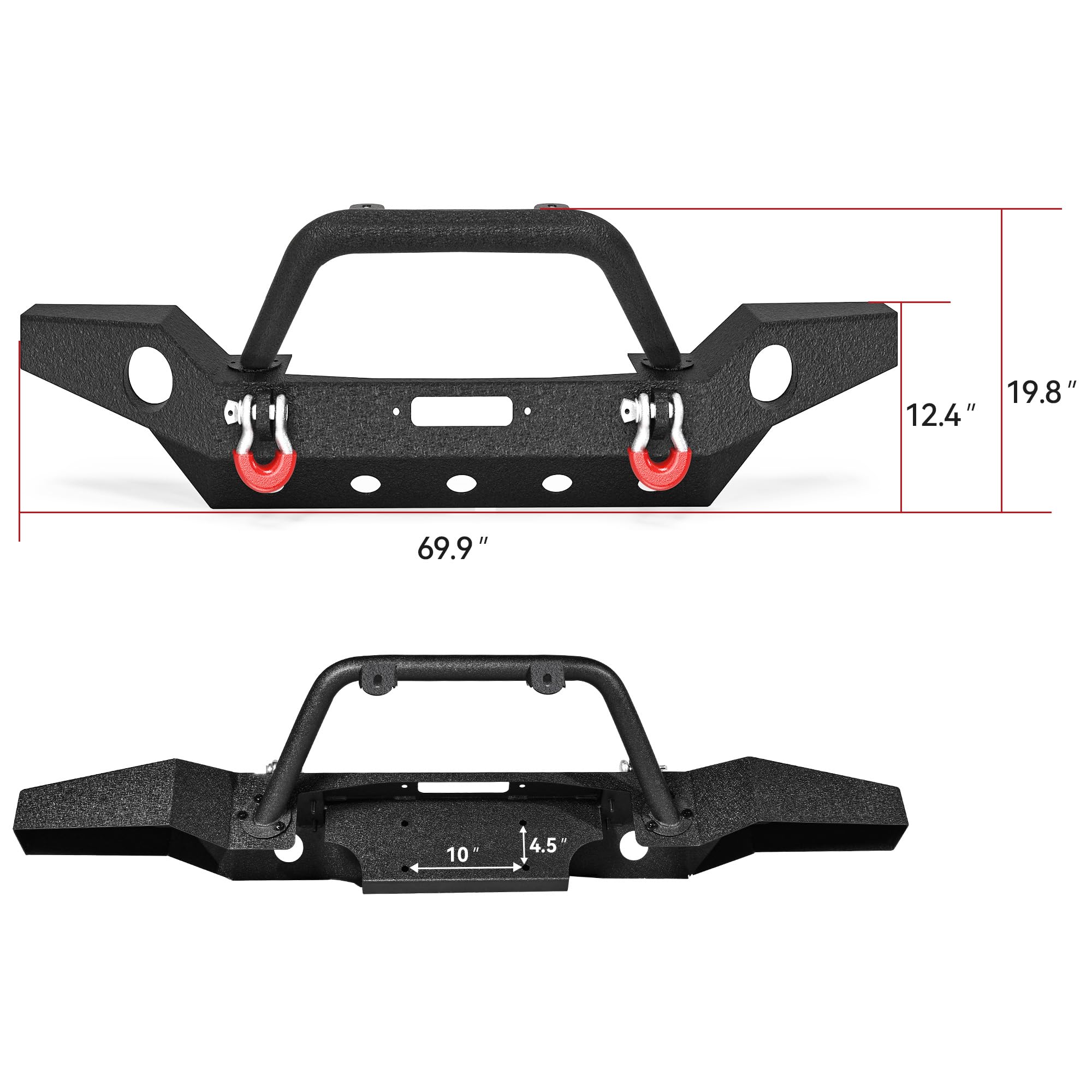 Ledkingdomus Full Width Front Bumper Compatible With 07-18 Jeep Wrangler Jk And Jk Unlimited Rock Crawler With Fog Lights Hole,