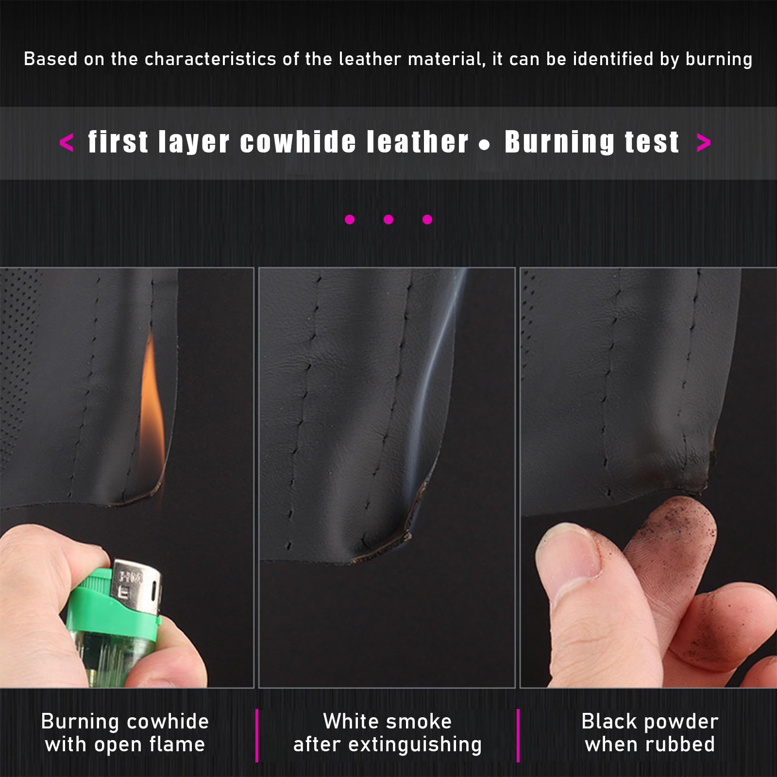 Ziciner Genuine Leather Steering Wheel Cover, Stitch on Wrap, Breathable Anti-Slip Car Steering Wheel Protector for Max Diameter