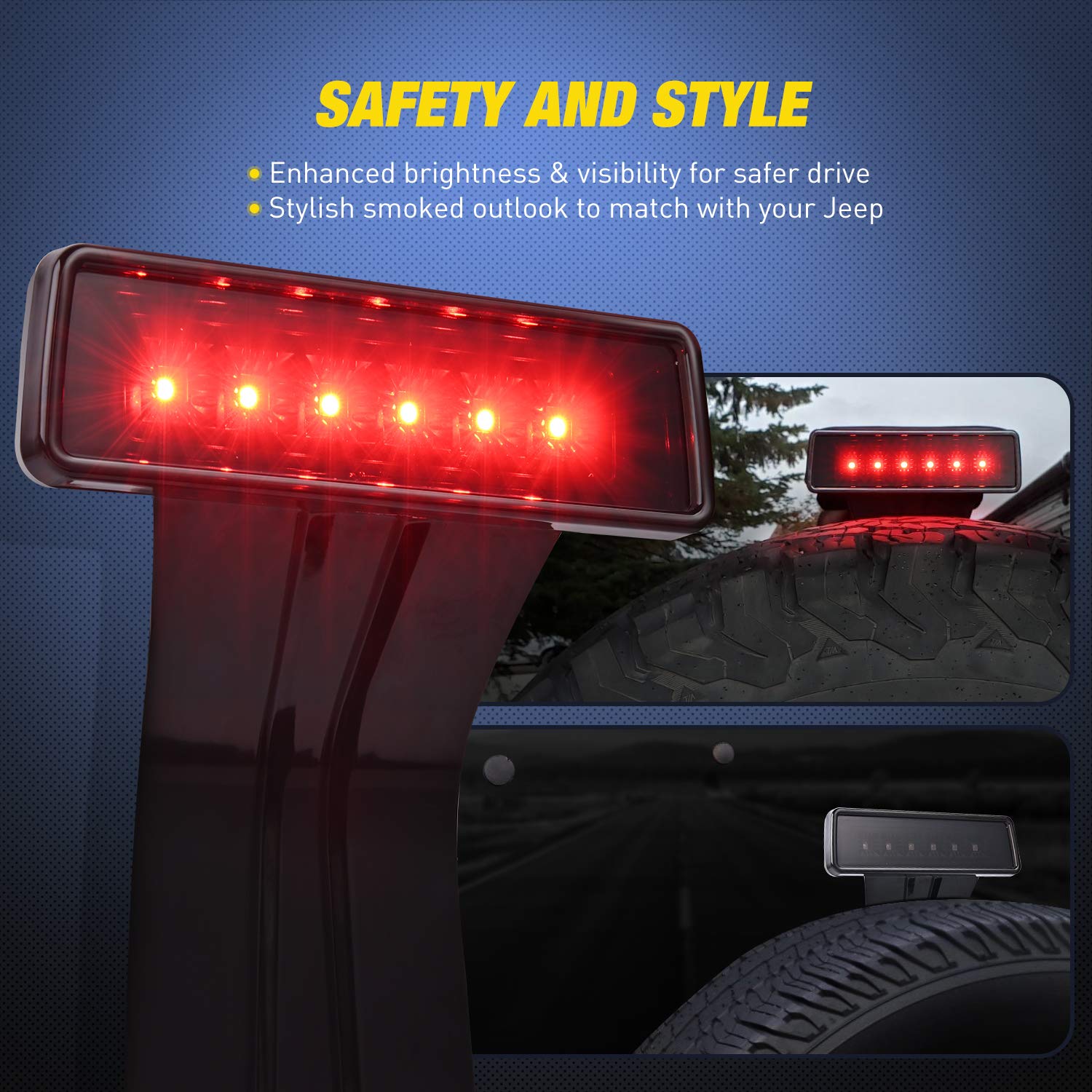 Nilight Led Third Brake Lights High Mount Stop Tail Light With Smoked Lens For 2007-2018 Wrangler Jk, 2 Years Warranty