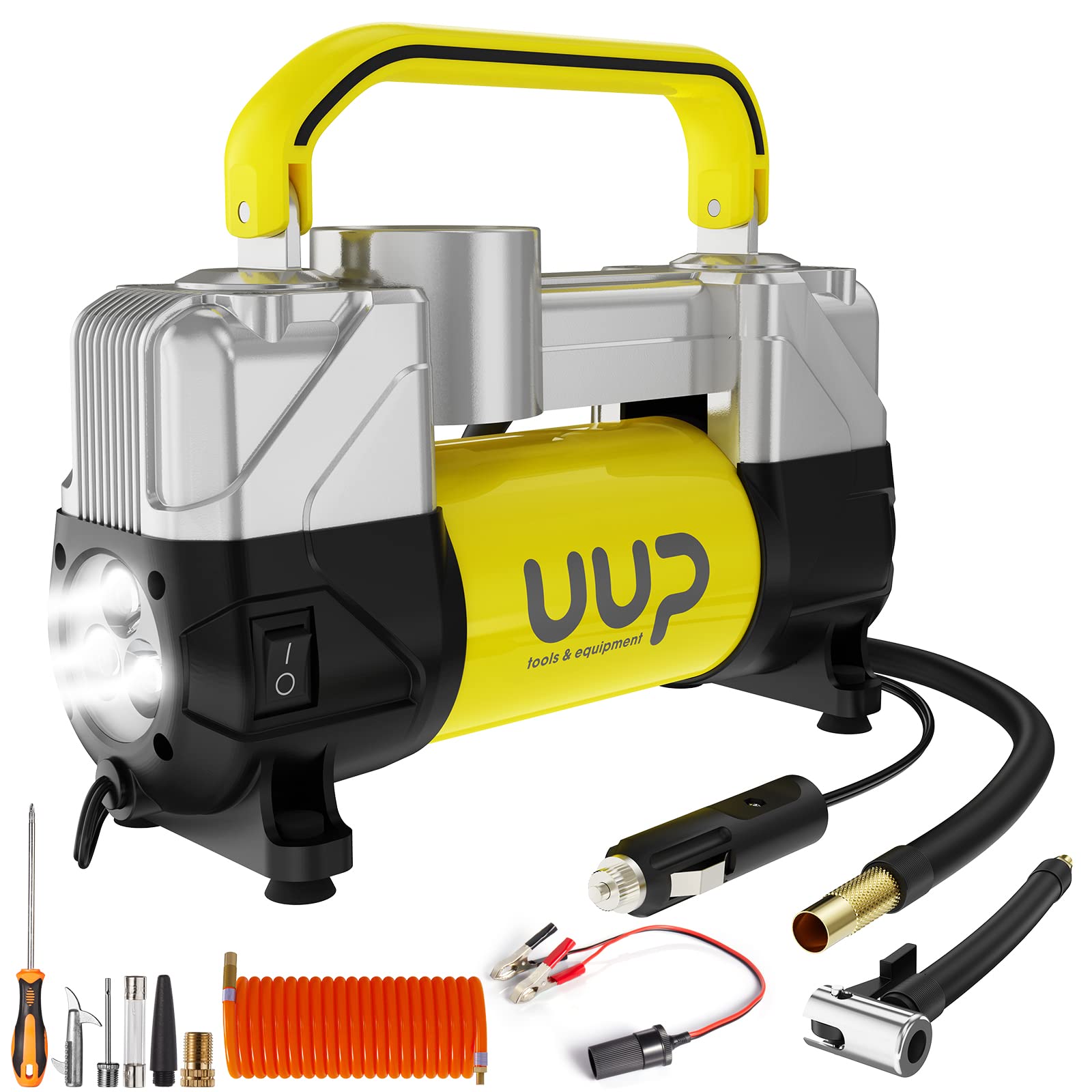 Uup Tire Inflator Air Compressor, 150Psi 12V Dc Double Cylinders Heavy Duty Portable Air Pump W/Emergency Led Light For Truck, S
