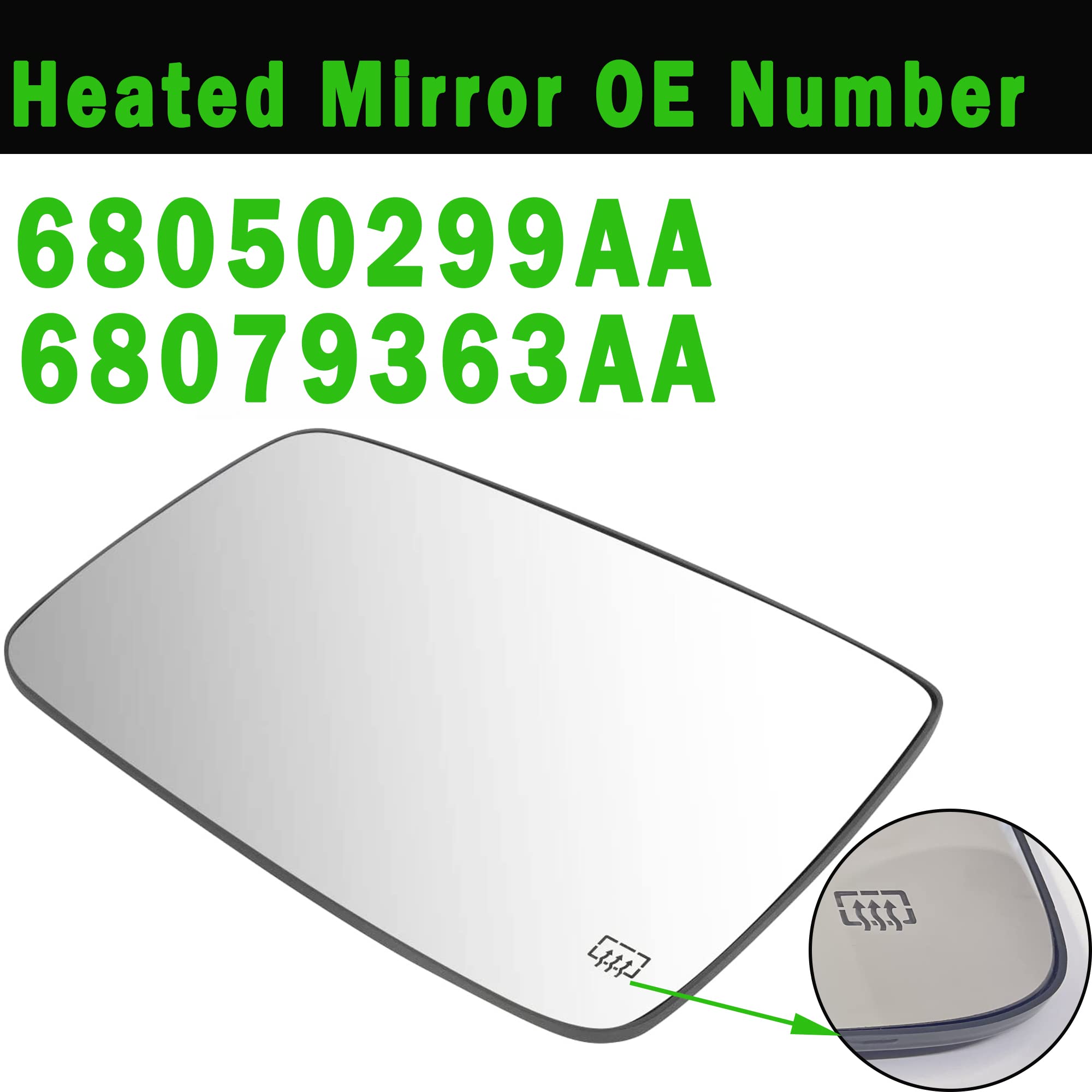 Ram Driver Left Side Heated Mirror Glass Compatible With Dodge Ram 1500 2500 2009-2018 Left Power Heated Convex Mirror Glass 68050299Aa, 68079363Aa