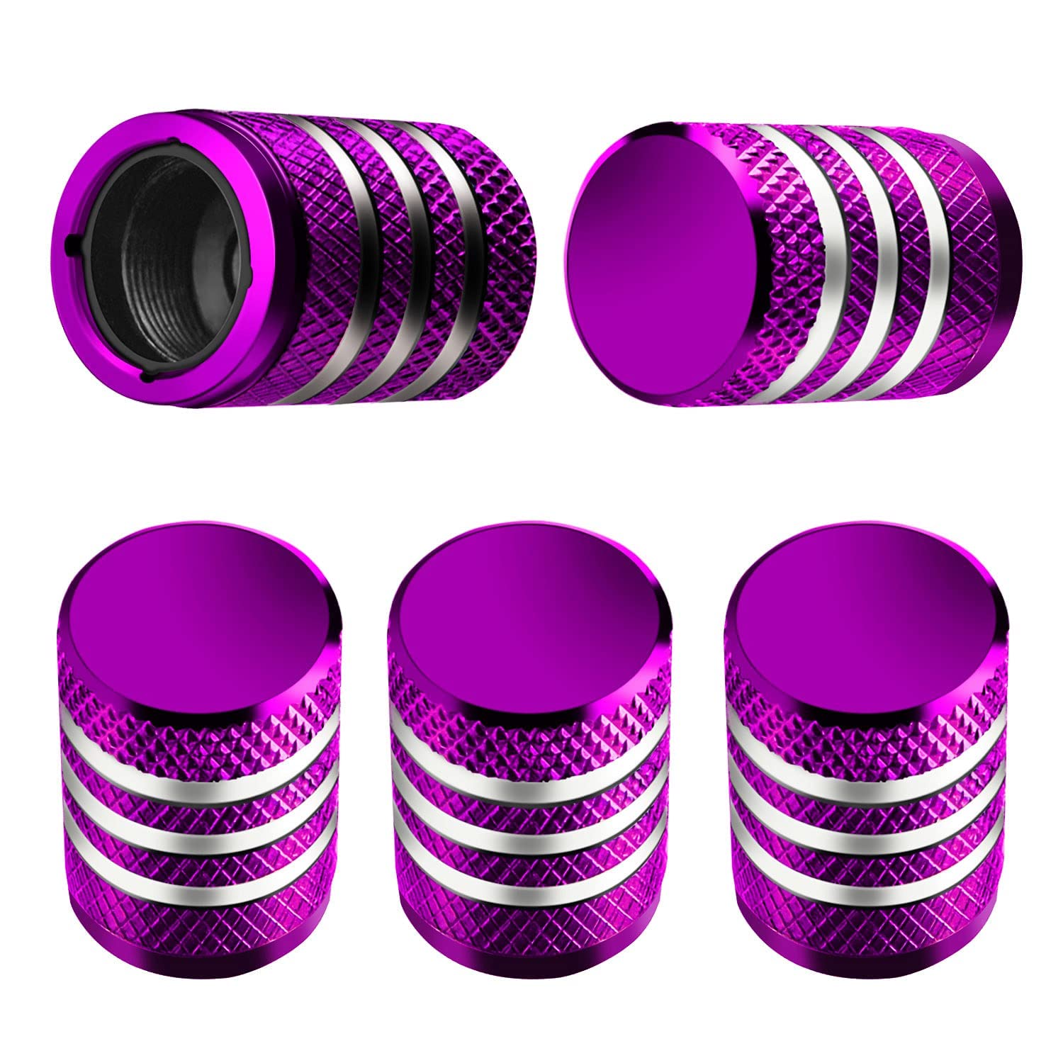 Tire Valve Stem Cap Cover - (5 Pack) Tire Air Caps Metal With Plastic Liner Corrosion Resistant Leak-Proof For Car Truck Motorcycle Suv And Bike Purple
