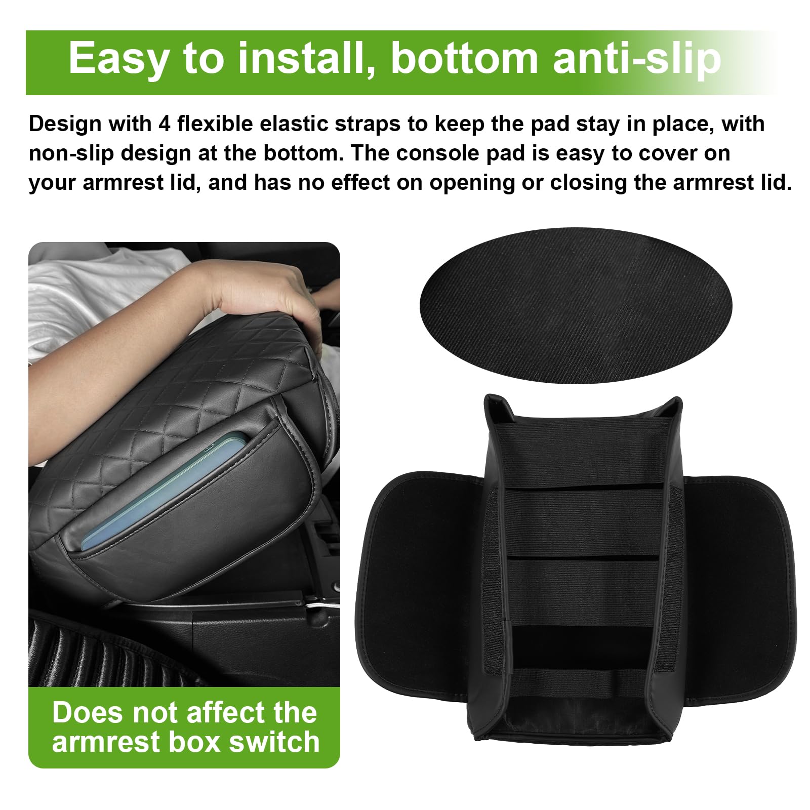 SDPVorn Armrest Cover for Jeep Wrangler Center Console Pad with Organizer Storage Pockets, Black Faux Leather Arm Rest Lid Prote