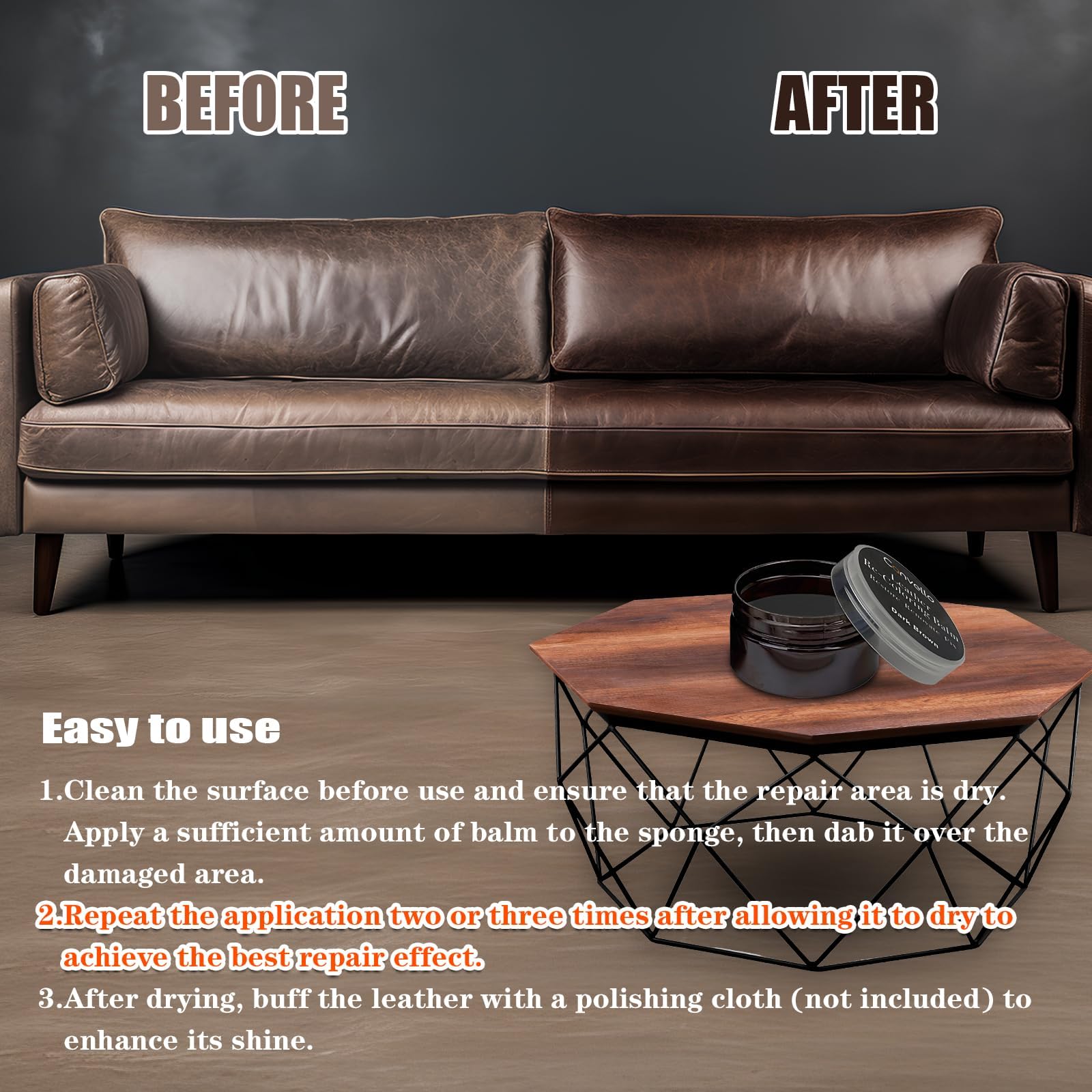 Dark Brown Leather Repair Kit, Dark Brown Leather Recoloring Balm, Leather Dye - Restore & Renew Scratch, Faded And Aged Leather