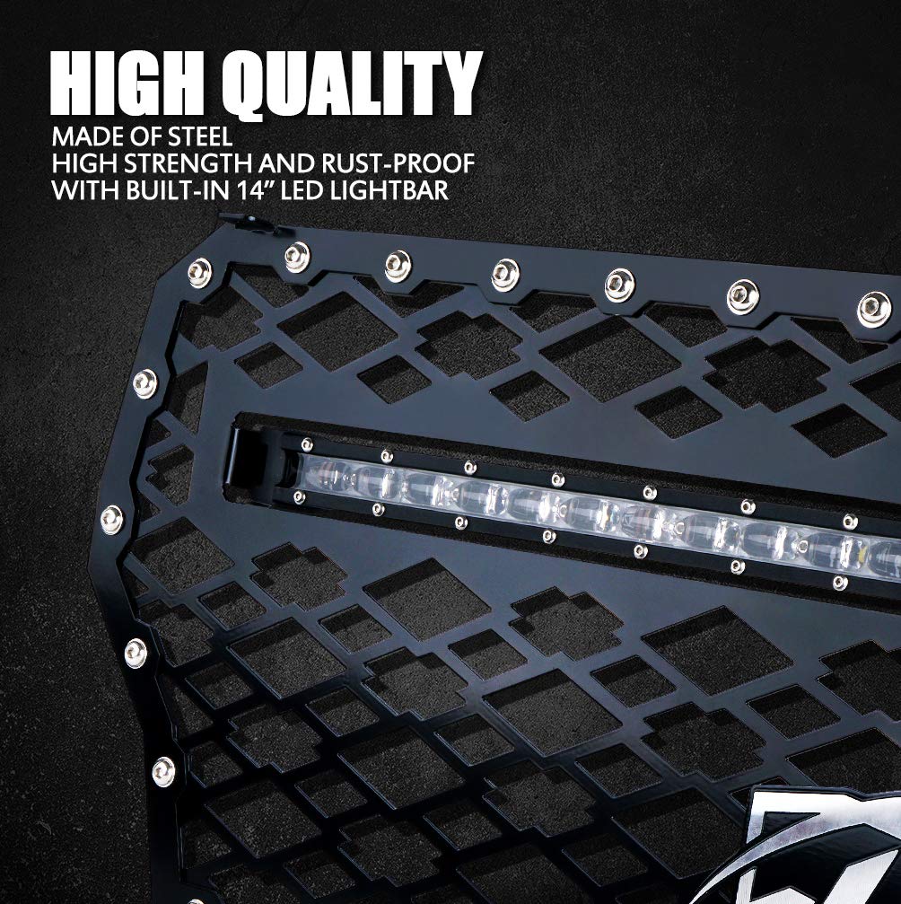 Xprite Black Steel Front Mesh Grille With 60W Led Amber Light Bar For 2017-2018 Polaris Rzr 1000 Xp Turbo