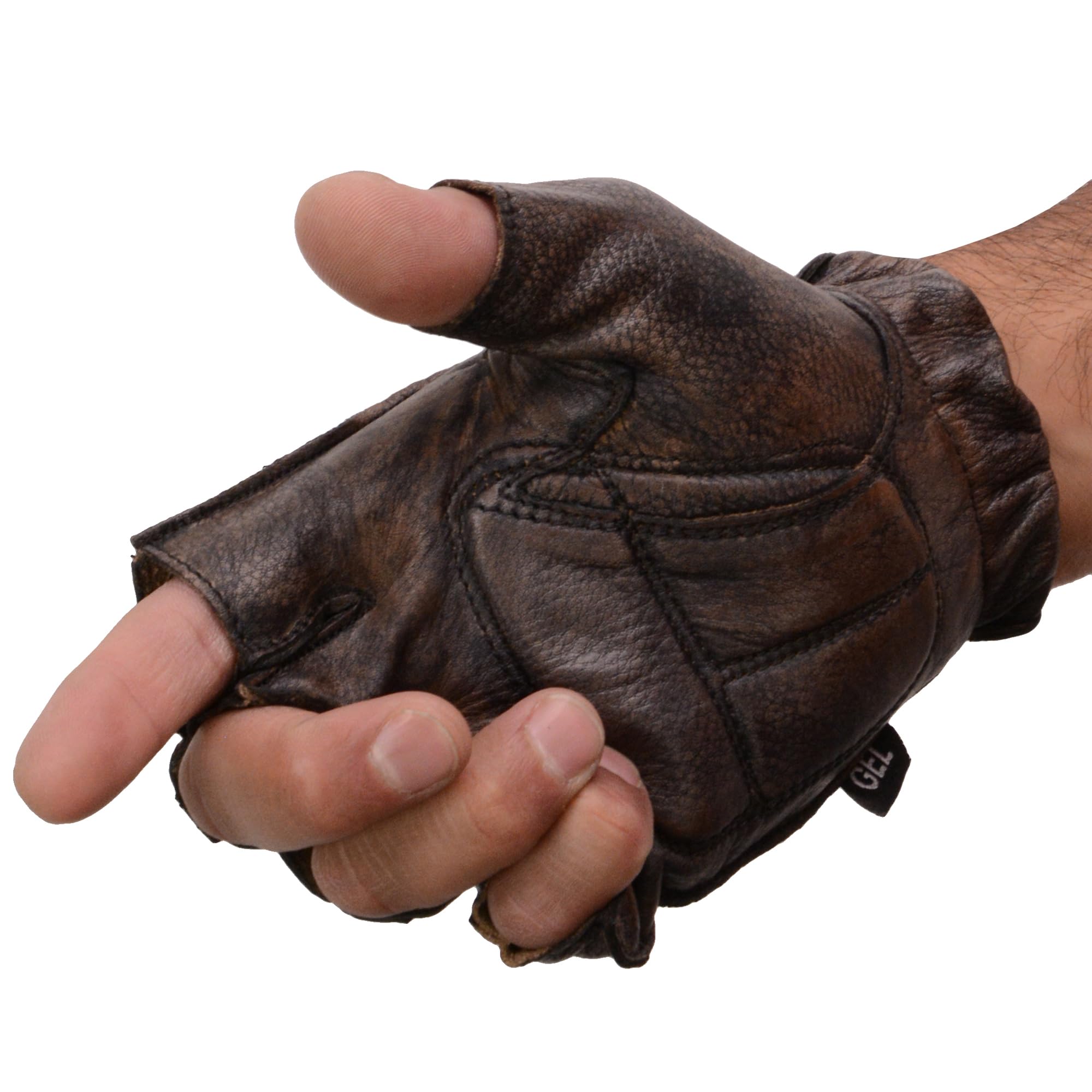 Milwaukee Leather MG7561 Men's Brown Leather Fingerless Motorcycle Gloves - Medium, Gel Padded Palm