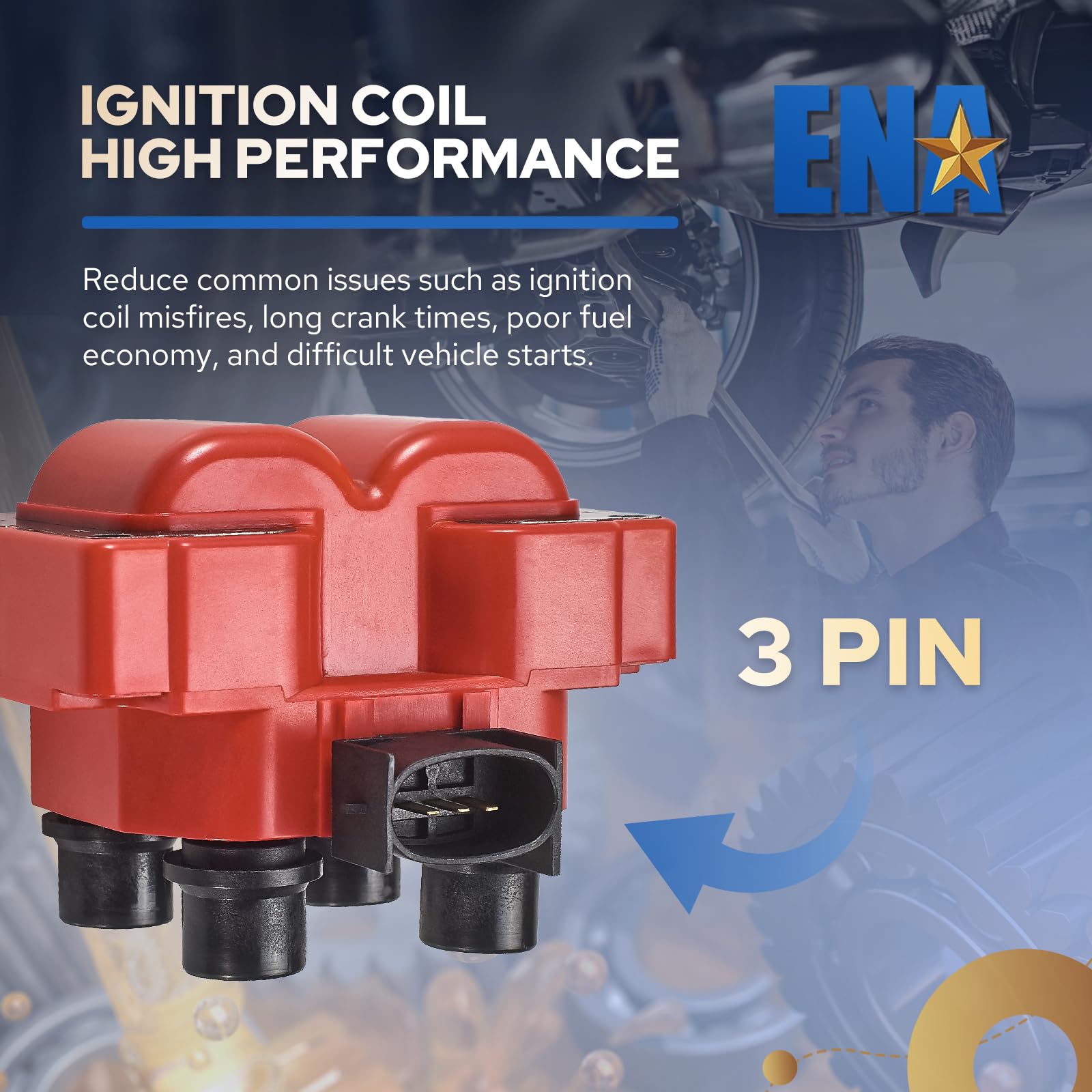 Ena Set Of 2 Red Ignition Coil Pack Compatible With Ford Lincoln Mazda Mercury F150 F250 E150 Escort Explorer Mustang Ranger Tow