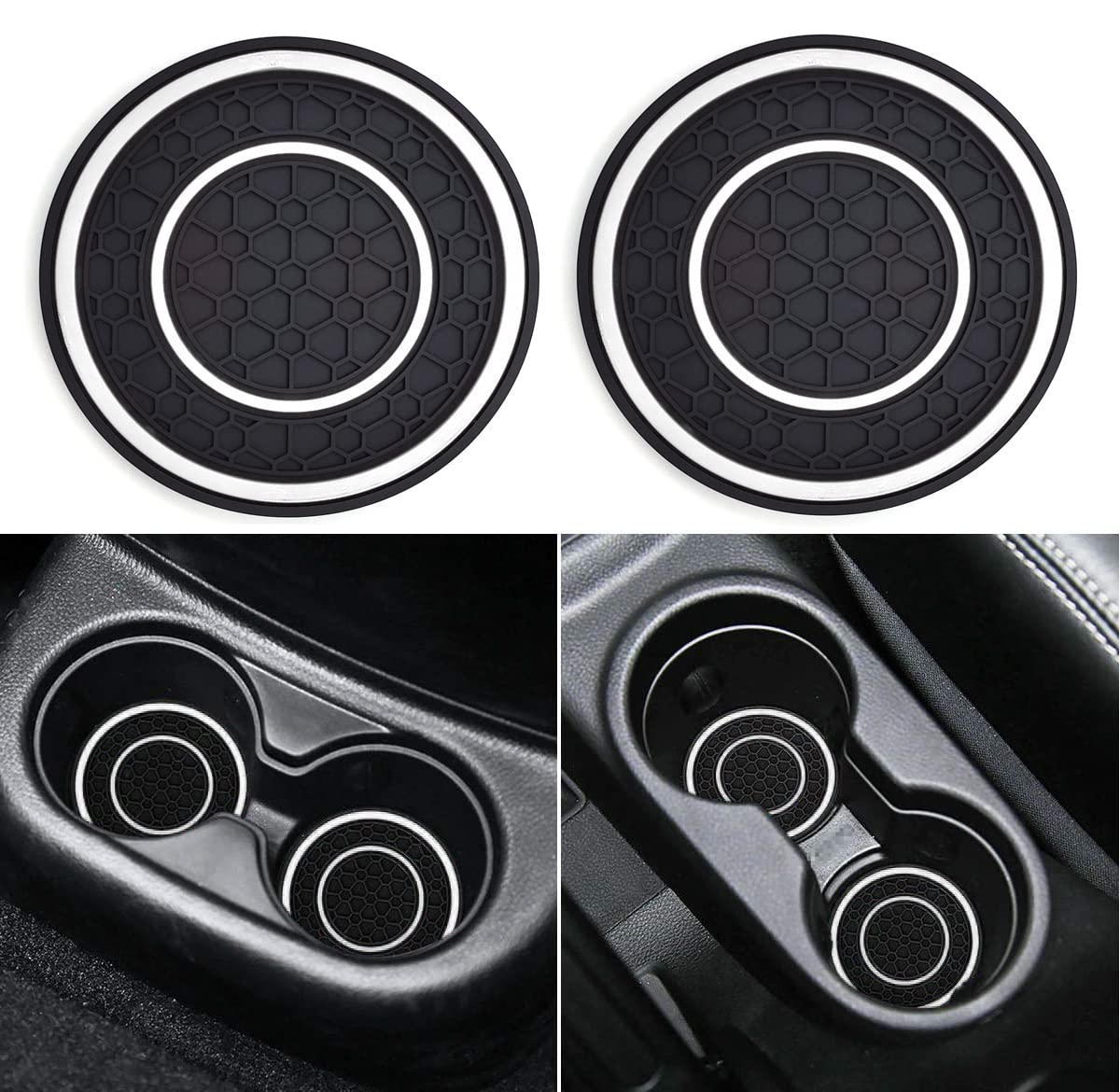 Auprite Car Cup Holder Coasters, 2 Pack Universal Auto Anti Slip Cup Holder Insert Coaster, Car Interior Accessories (White)