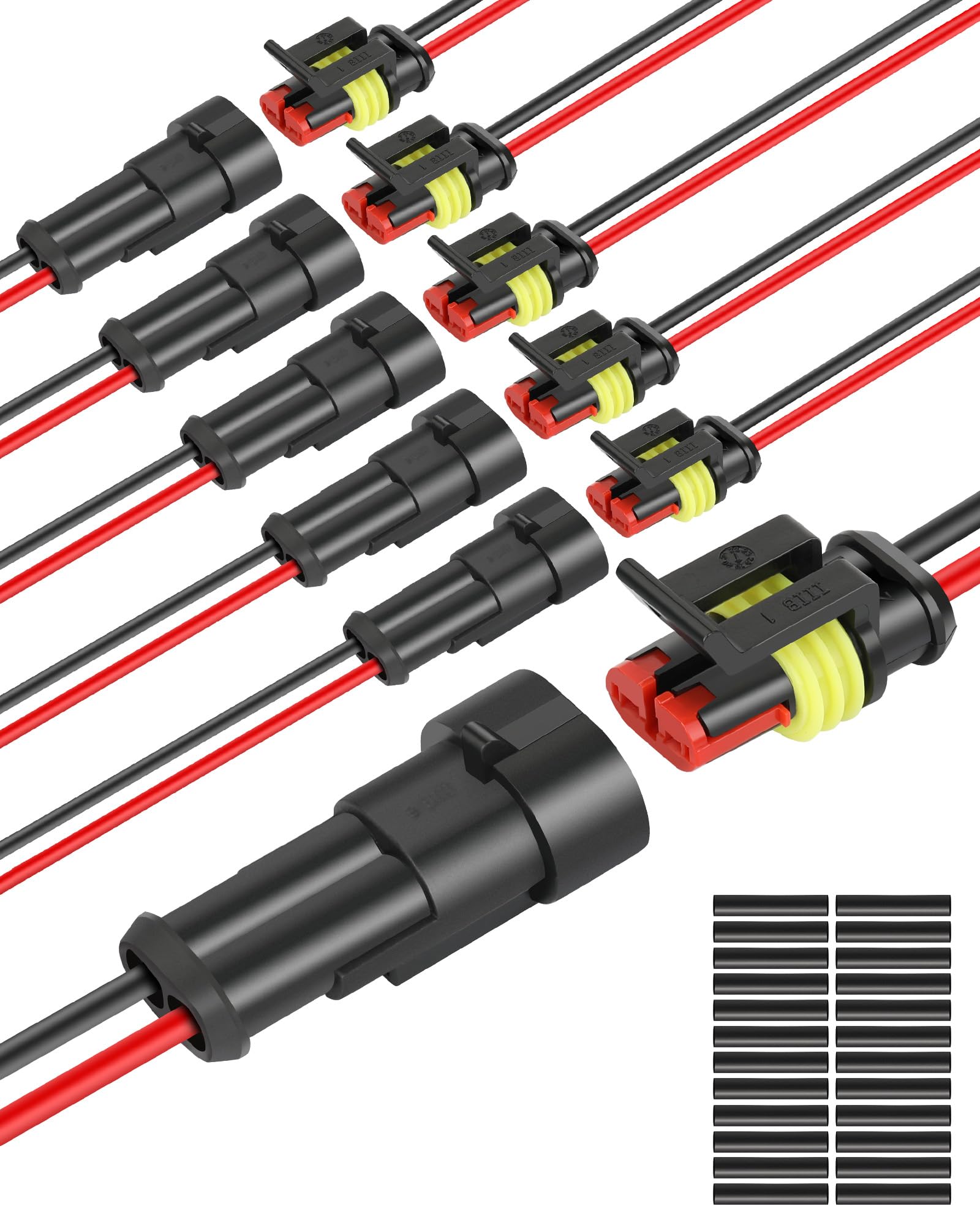Naoevo 2 Pin Connector Waterproof, 16 Awg 2 Wire Connectors, Automotive Electrical Connectors Male And Female Way With Heat Shri
