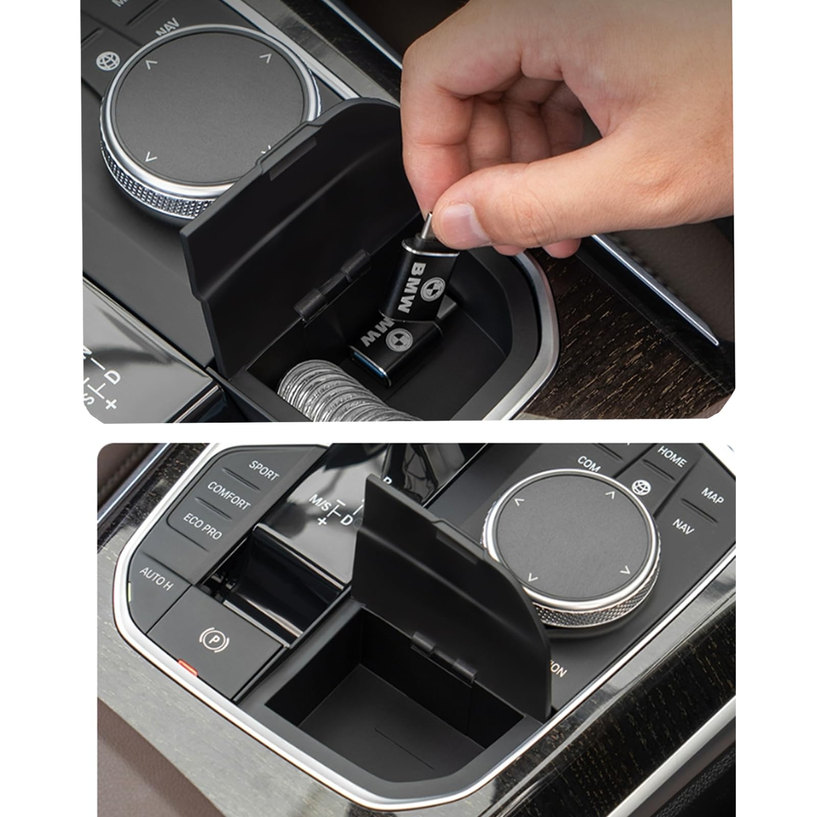 Oiqasoxl Center Console Organizer for BMW X3 X4 M3 2019-2024, Black ABS Storage Box, Accessories-01