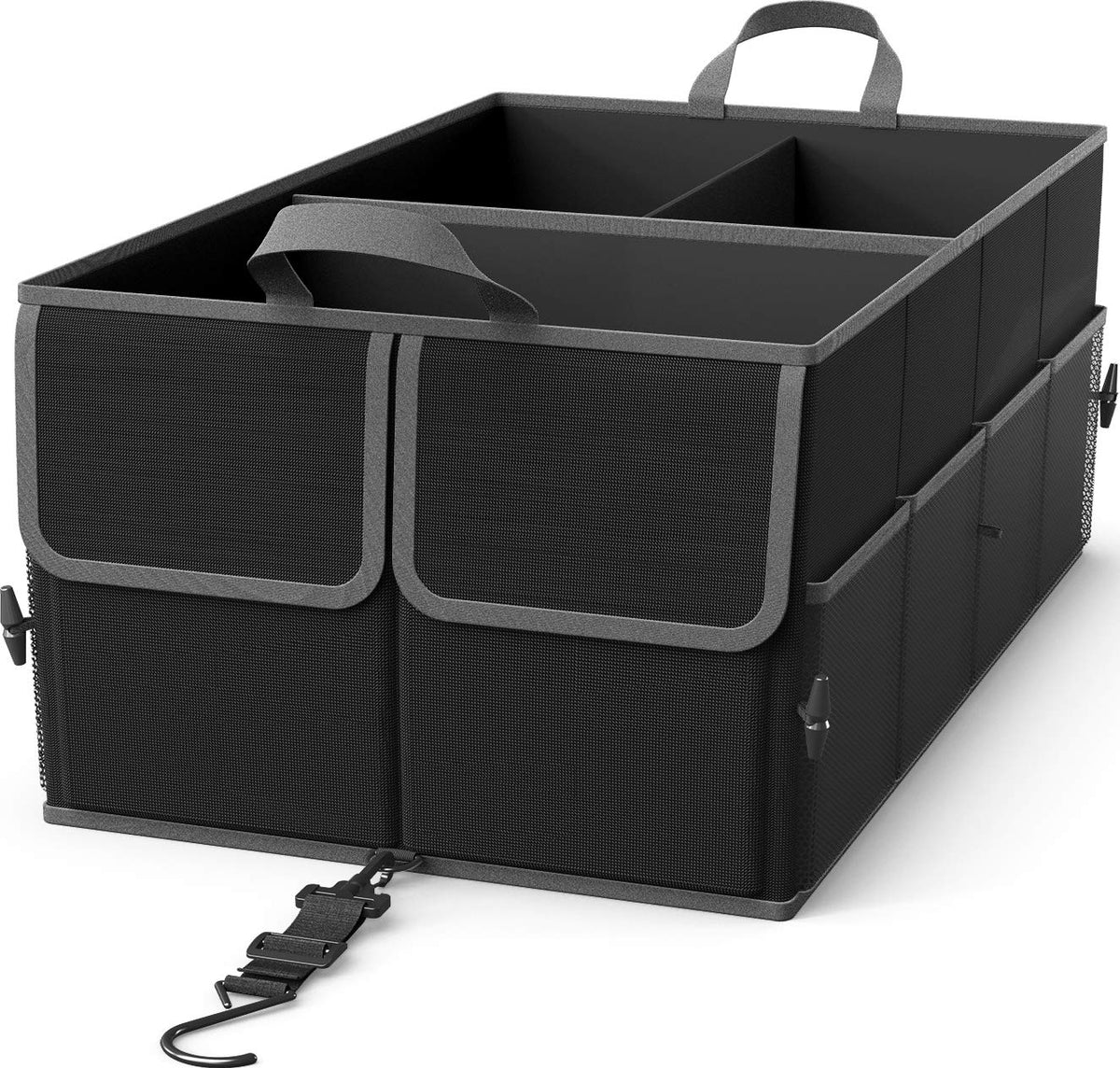Epauto Foldable Car Trunk Organizer, 3-Compartment With Removable Divider, Black