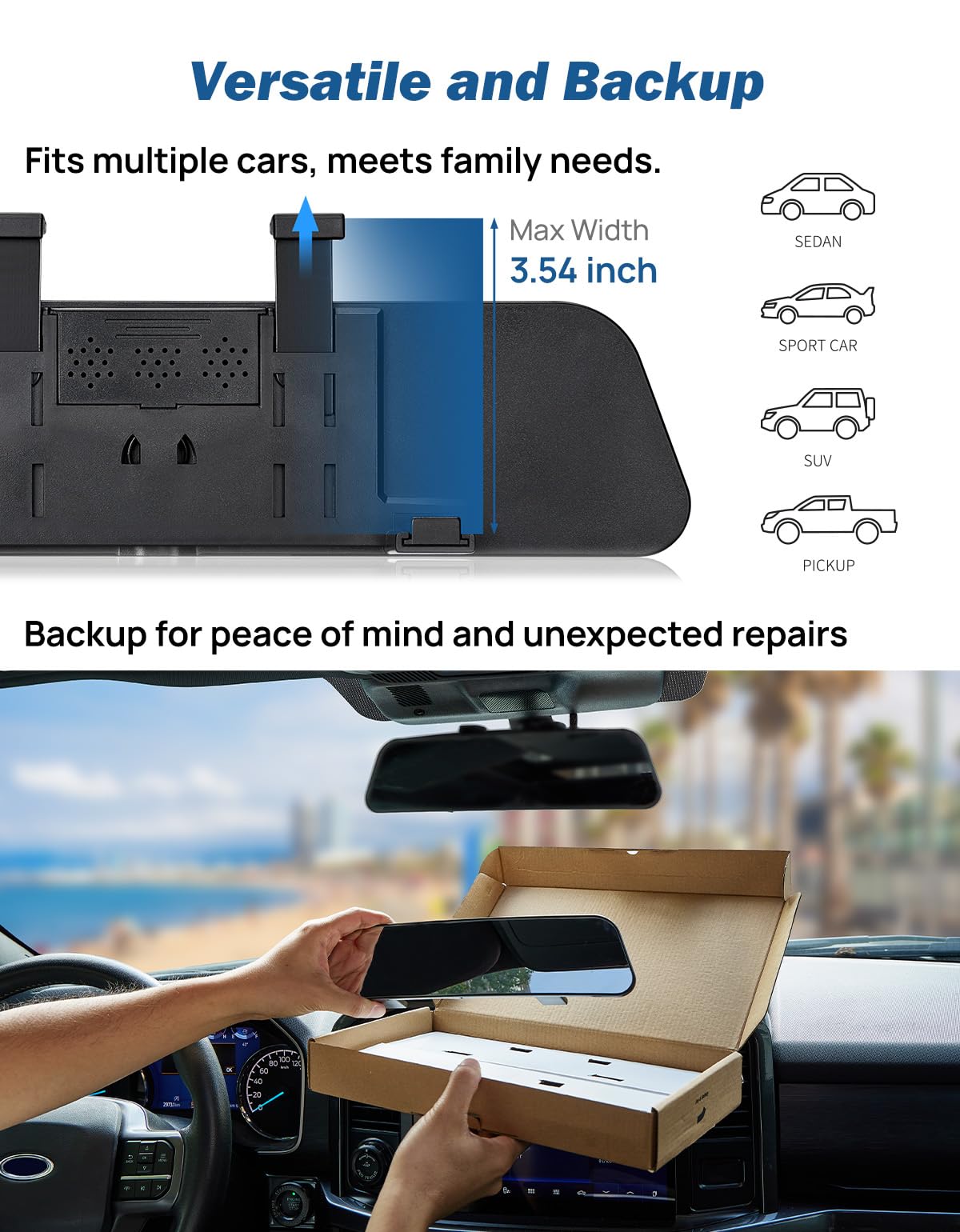 Joytutus Rearview Mirror, 2 Pack 12 Inch Panoramic Interior Clip-On Wide Angle Convex Rear View Mirror, Reduce Blind Spot Effect