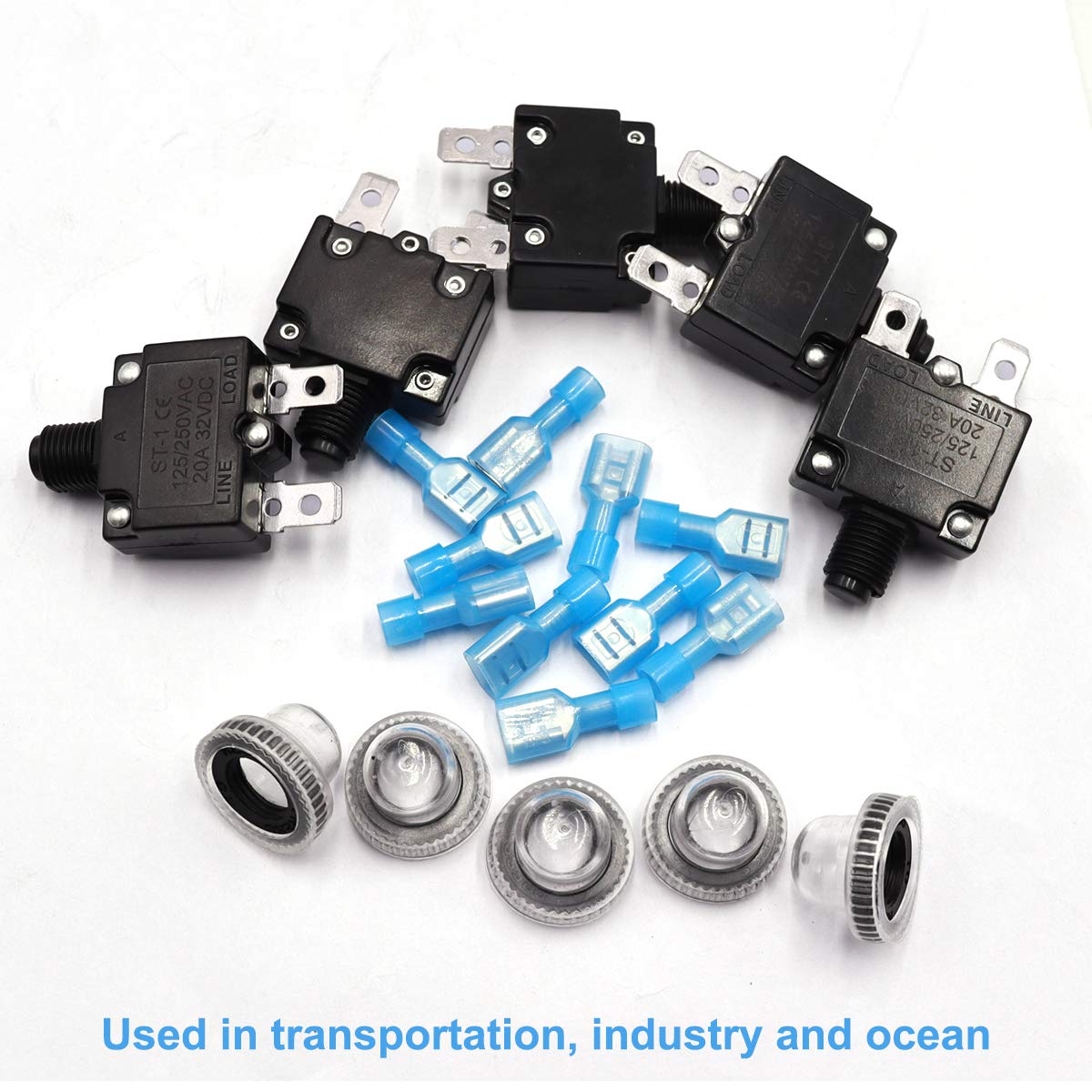 mxuteuk 5Pcs 20Amp Circuit Breakers Push Button Manual Reset 125/250V AC 32V DC,Overload Protector Switch Thermal Circuit Breake