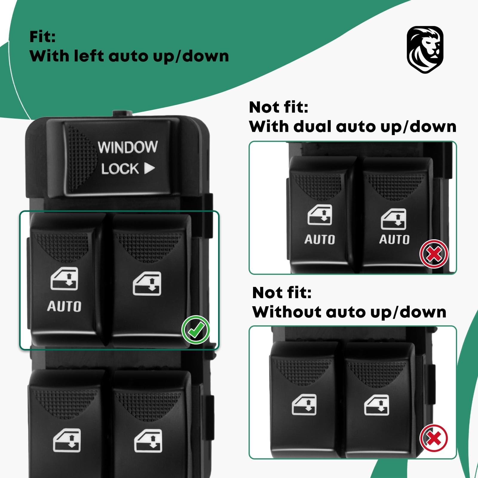 Yhtauto Master Power Window Switch Driver Side Replacement For 2000-2005 Chevrolet Impala, 2002-2003 Buick Rendezvous, 4+8 Pins, One Auto Up And Down Window Control Switch