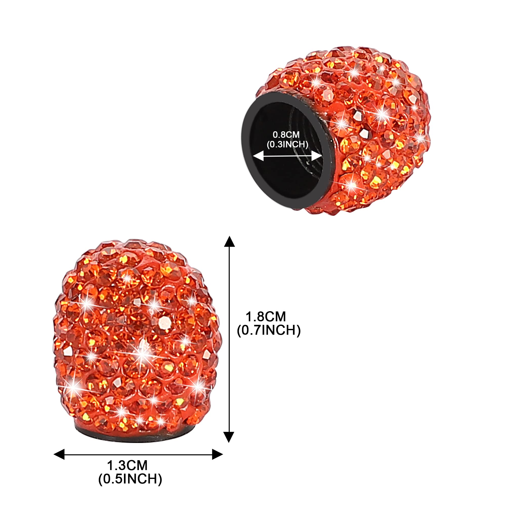 Winka Set Of 4 Rhinestone Tire Valve Stem Caps Bling Car Accessory Compatible With Universal Wheel Air Stem Valve Orange