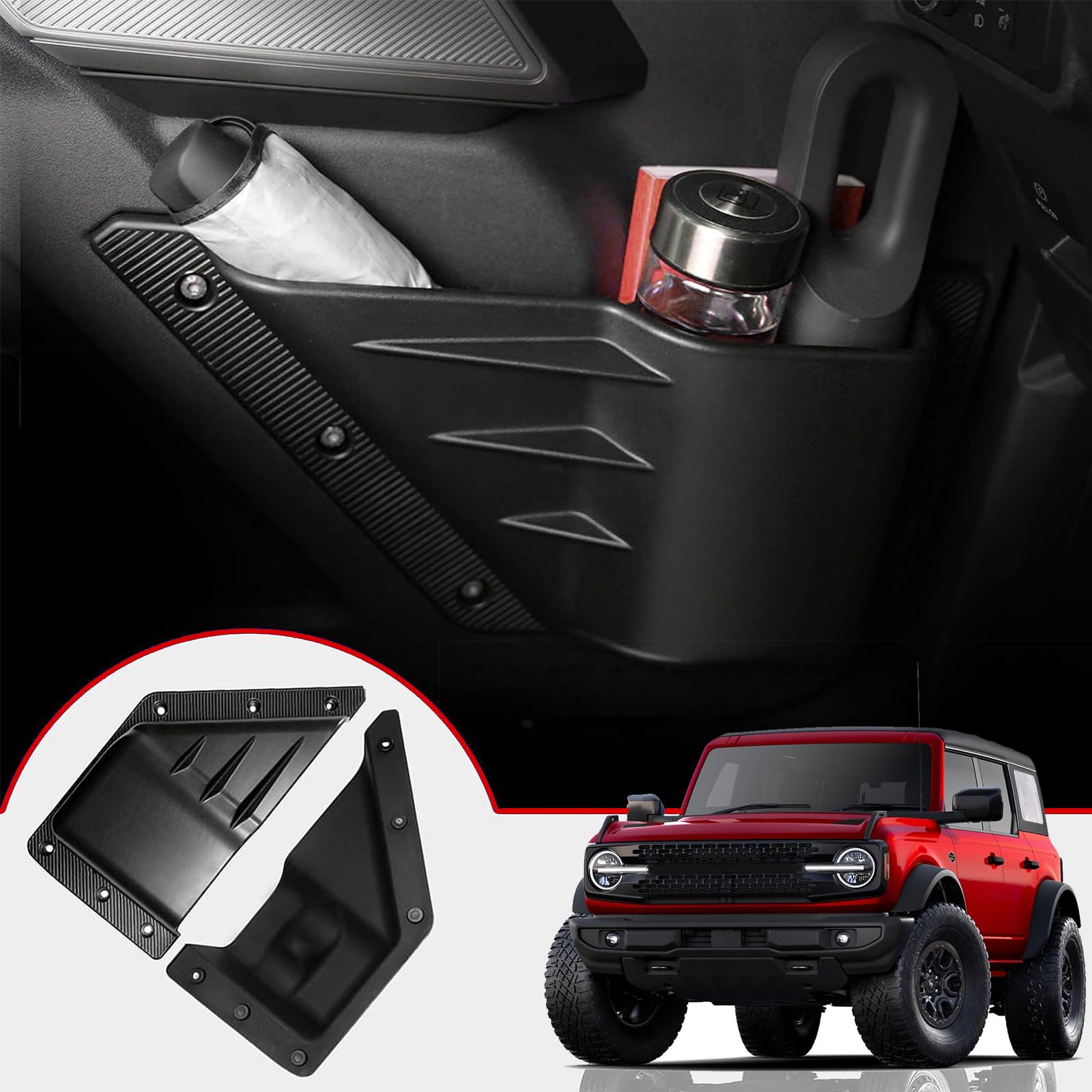 Mabett Front Door Storage Pockets For Ford Bronco Accessories 2021 2022 2023 2024, Side Door Organizer Box Fit Bronco 2/4-Door, 
