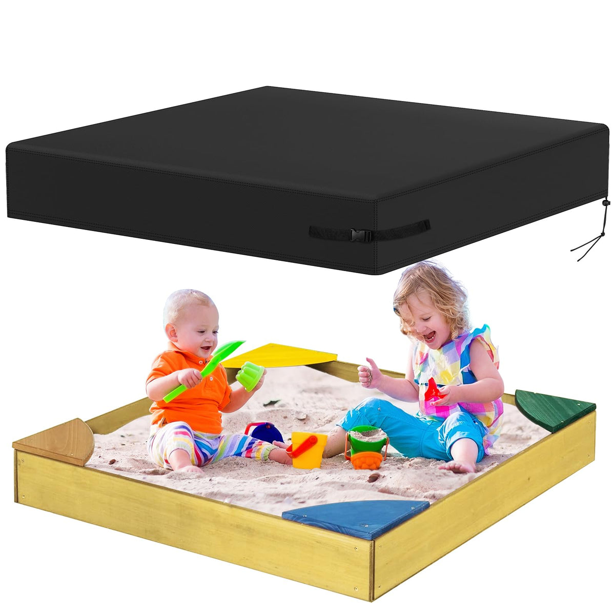 Yexcend Sandbox Cover, 420D Oxford Cloth Waterproof Outdoor Square Sand Box Cover For Kids, Protect Sandbox Sand And Toys(Black,