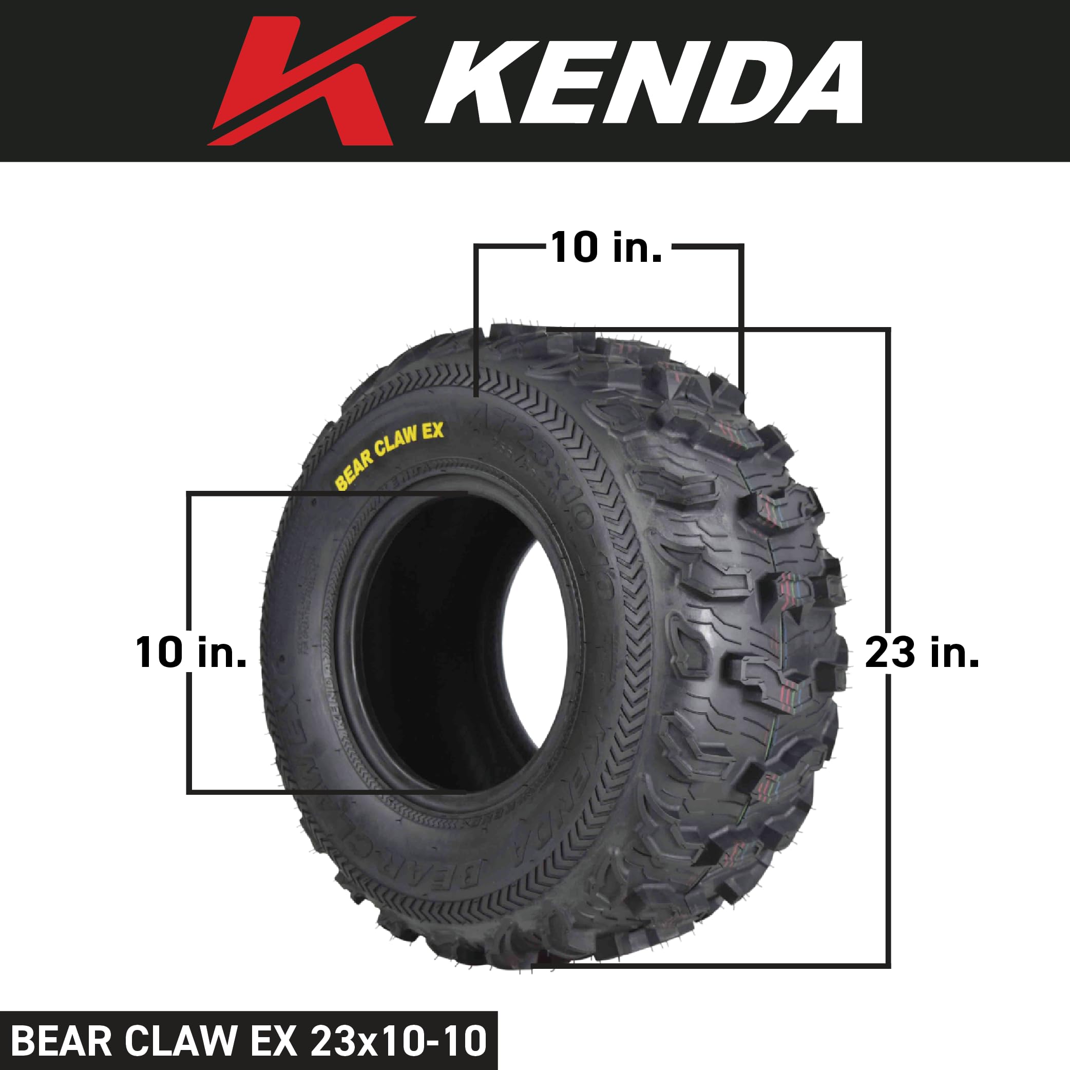 Kenda Bearclaw Ex K573-23X10-10 Rear Tires For All Terrain (Atv), Utv, And Side By Side (Sxs) Vehicles - 6-Ply - Bear Claw Ex 23