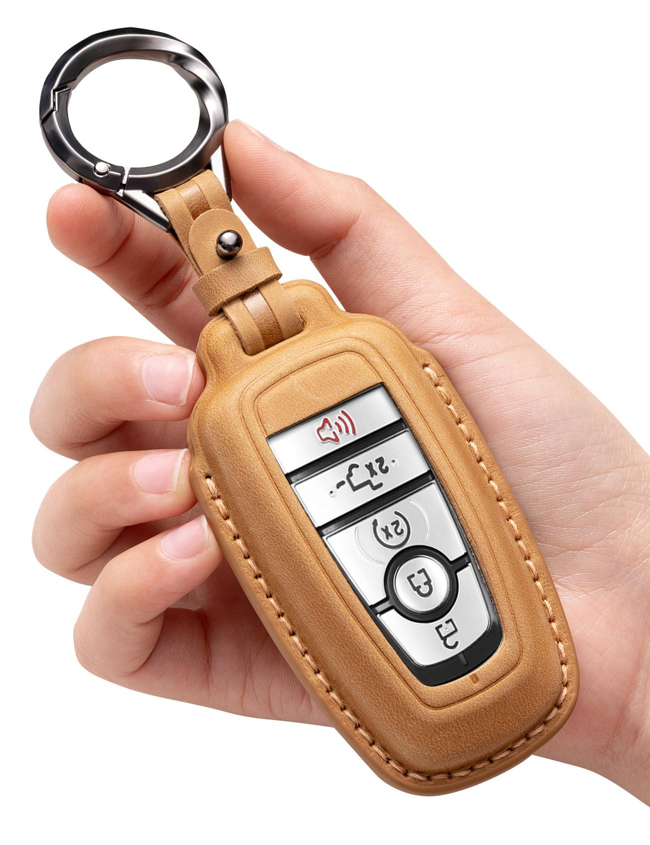 YONUFI for Ford Key Fob Cover Leather Key Case Holder Keychain Compatible with Bronco F150 Explorer Mustang Escape Mach E F250 T