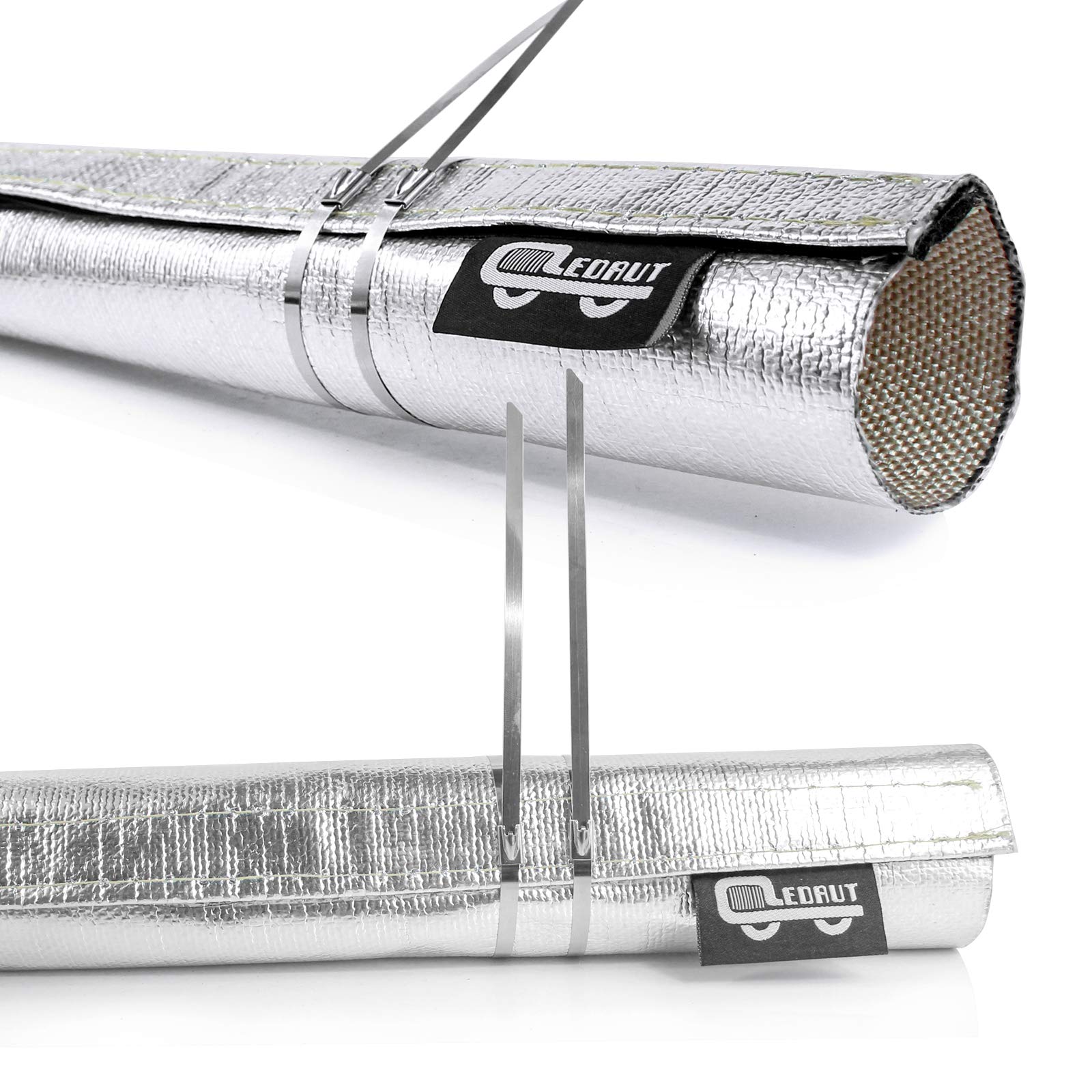 Wire Heat Shield Sleeve Aluminized Heat Shroud Heat Sleeving Fuel Line 2.2'' I.D. X 3Ft With 10 Pcs Stainless Steel Cable Metal