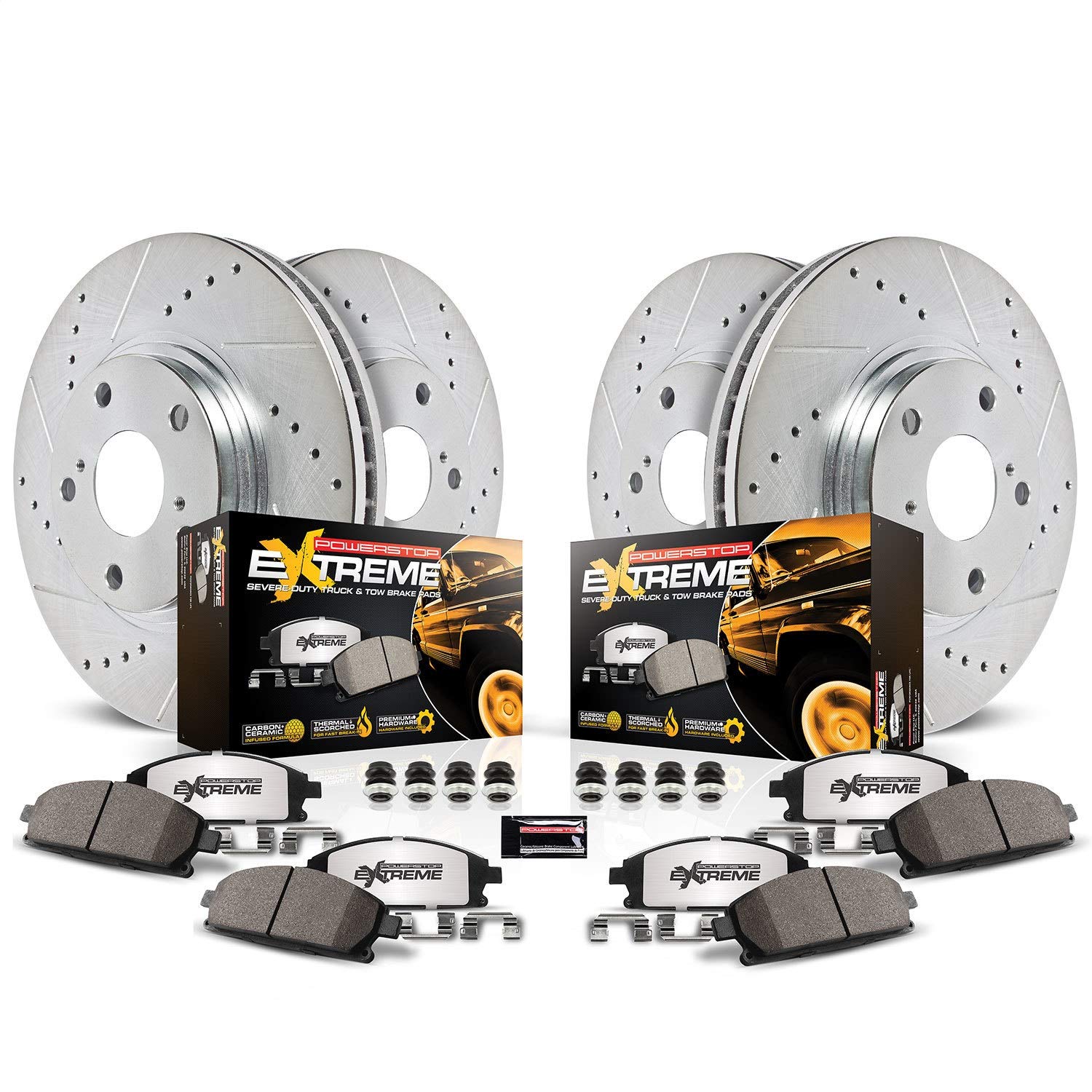 Power Stop Brake Kit For 2015-2020 Chevy Colorado Gmc Canyon 6 Lug - Front And Rear Z36 Truck & Tow Carbon Fiber Ceramic Brake Pads And Drilled And Slotted Brake Rotors, K7228-36
