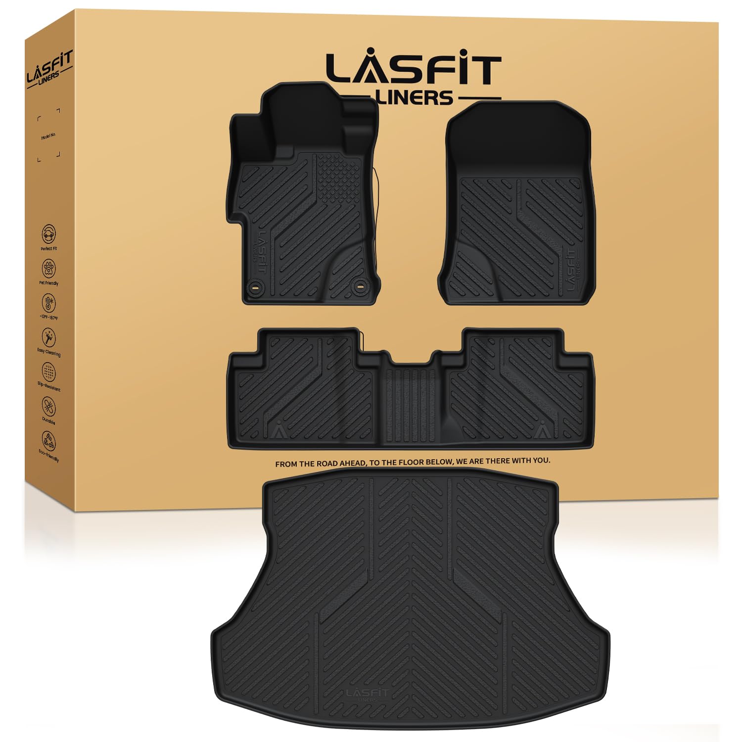 Lasfit Floor Mats & Trunk Mat For Honda Civic & Civic Si 2012 2013 2014 2015 (Fit Sedan, Not For Coupe), All Weather Tpe Custom