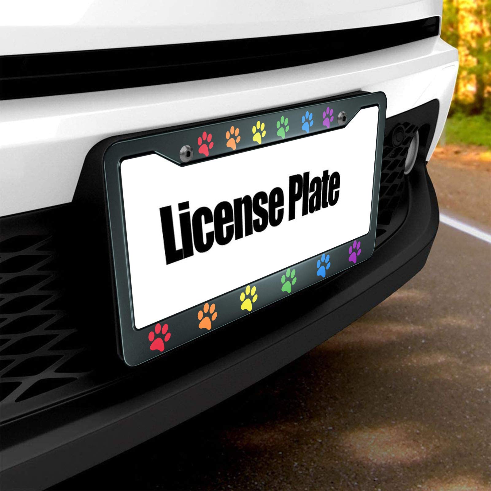 HOSNYE Dog Paw Print License Plate Frame Rainbow Gradient Metal License Plate Cover Front Plates Frames Car Tag Frame for Women