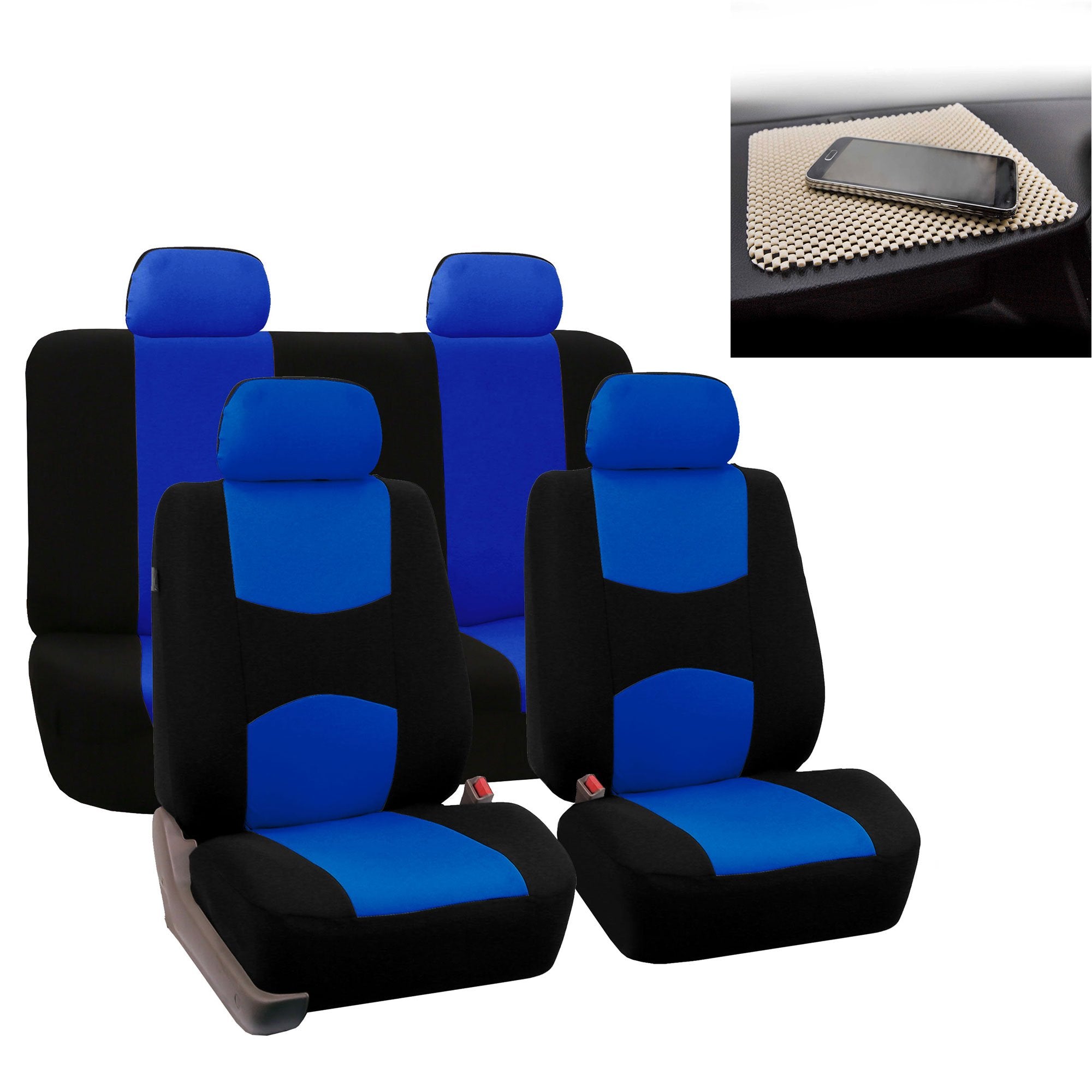Fh Group Automotive Seat Covers Flat Cloth Full Set Blue Combo Small Car Seat Cover Design, Rear Solid Bench Universal Fit And C